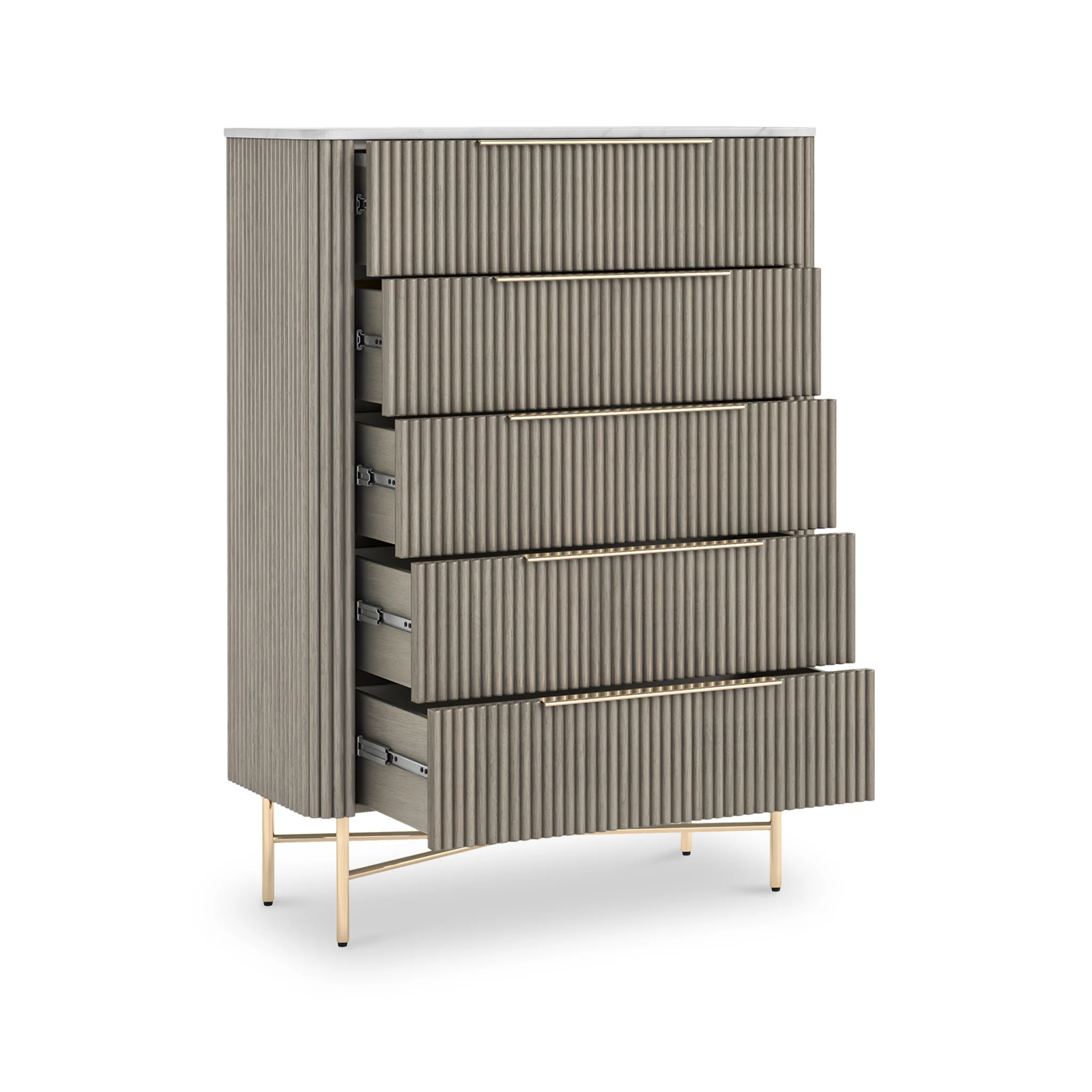 Amelie Grey Fluted 5 Drawer Chest - Image 3
