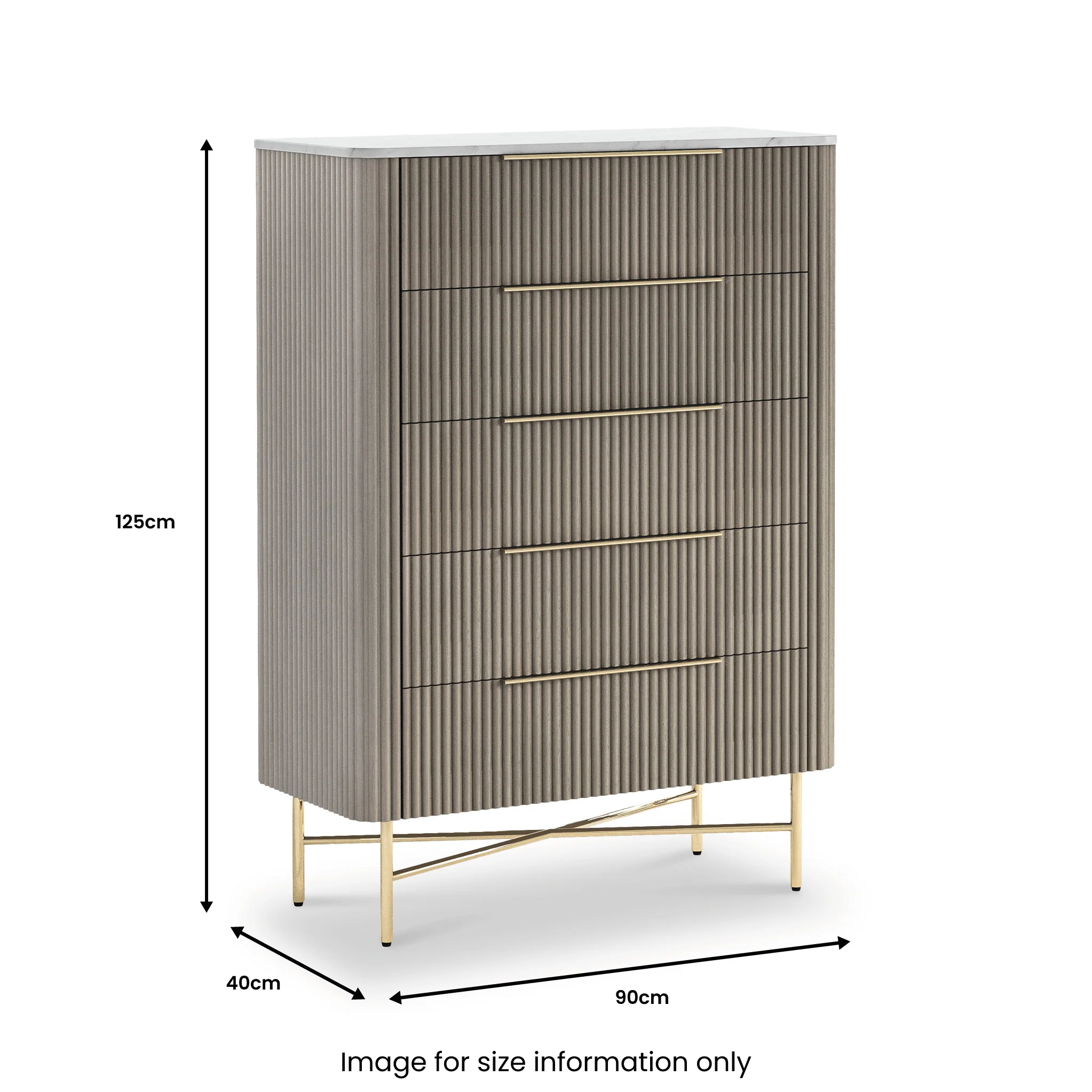 Amelie Grey Fluted 5 Drawer Chest - Image 8