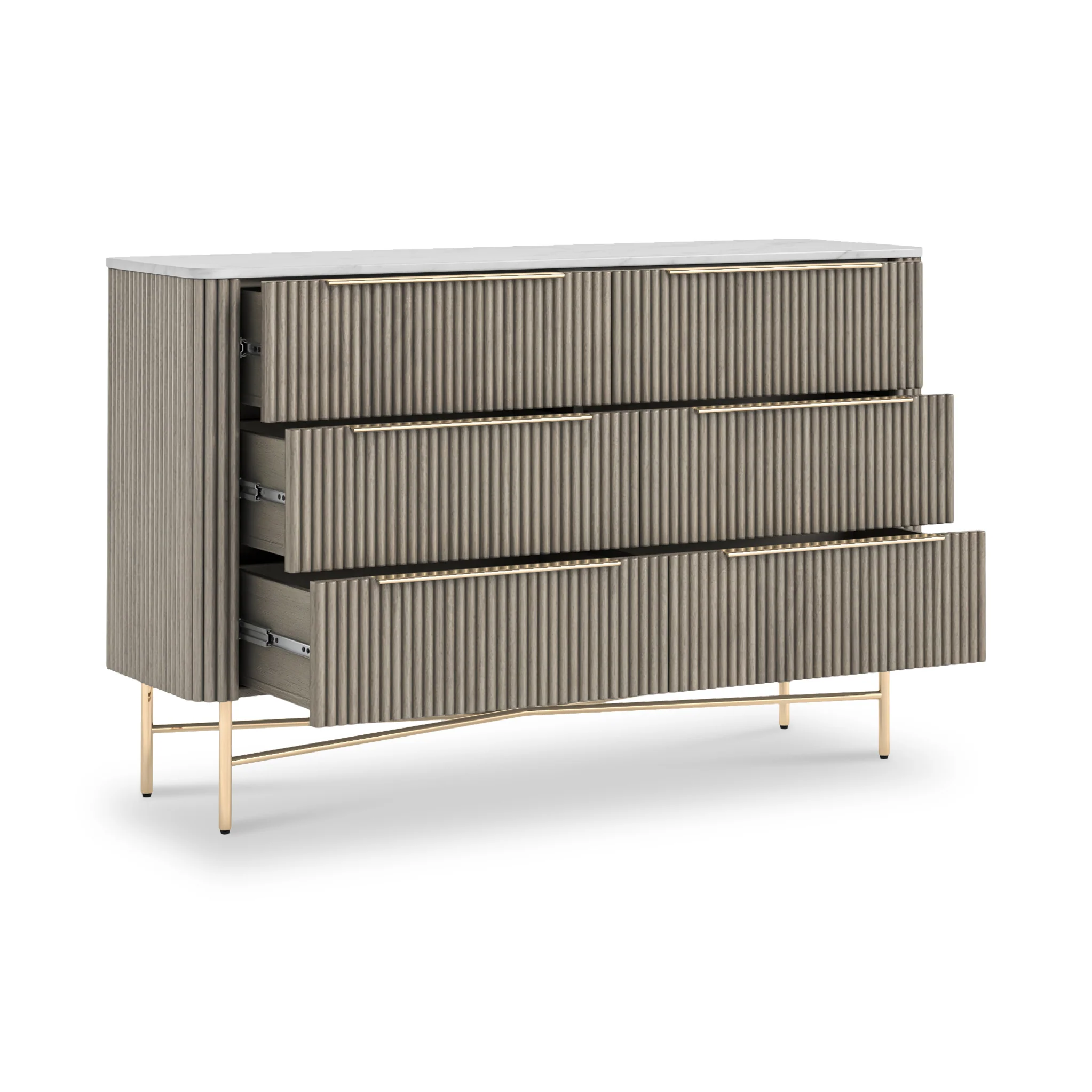 Amelie Grey Fluted 6 Drawer Chest - Image 3