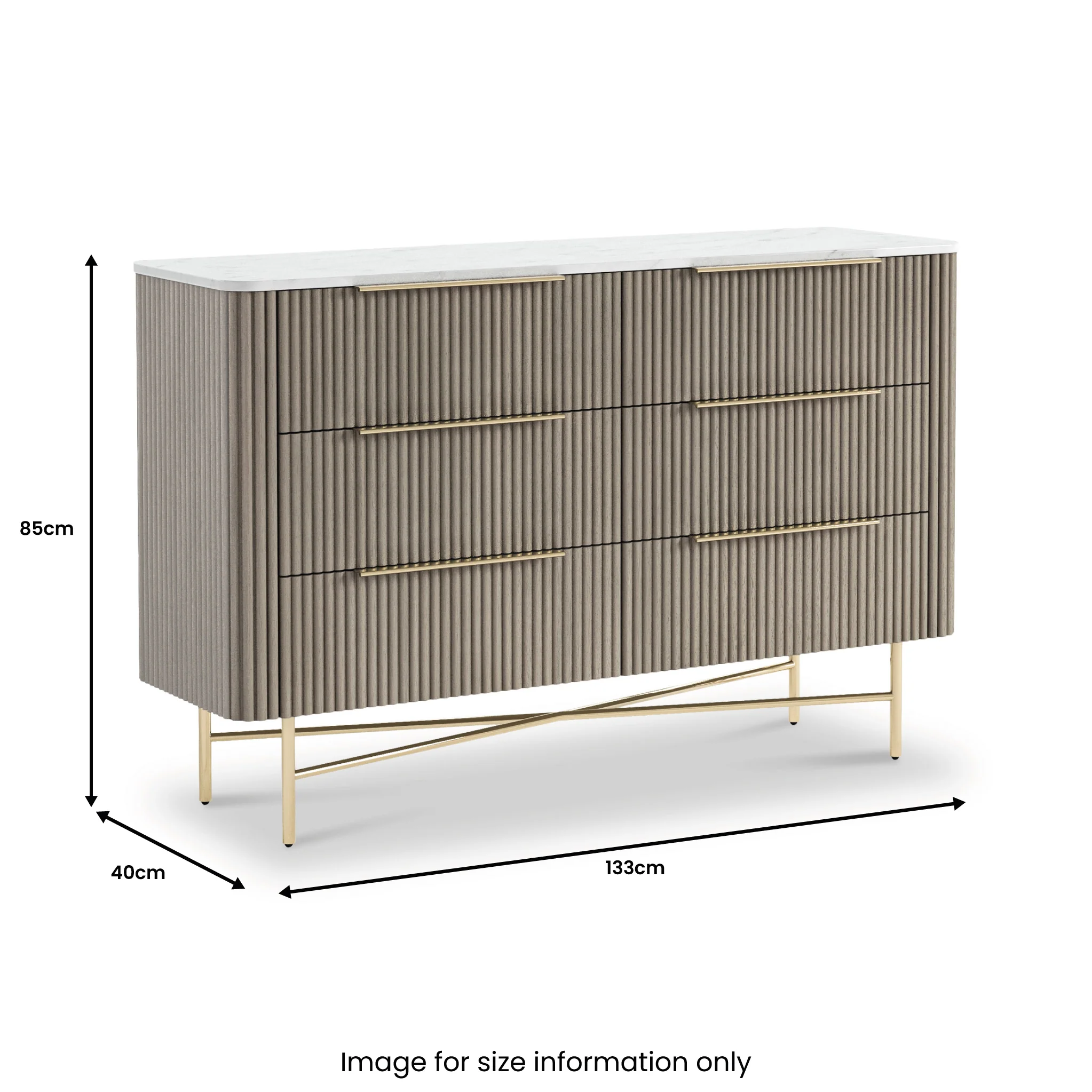 Amelie Grey Fluted 6 Drawer Chest - Image 7