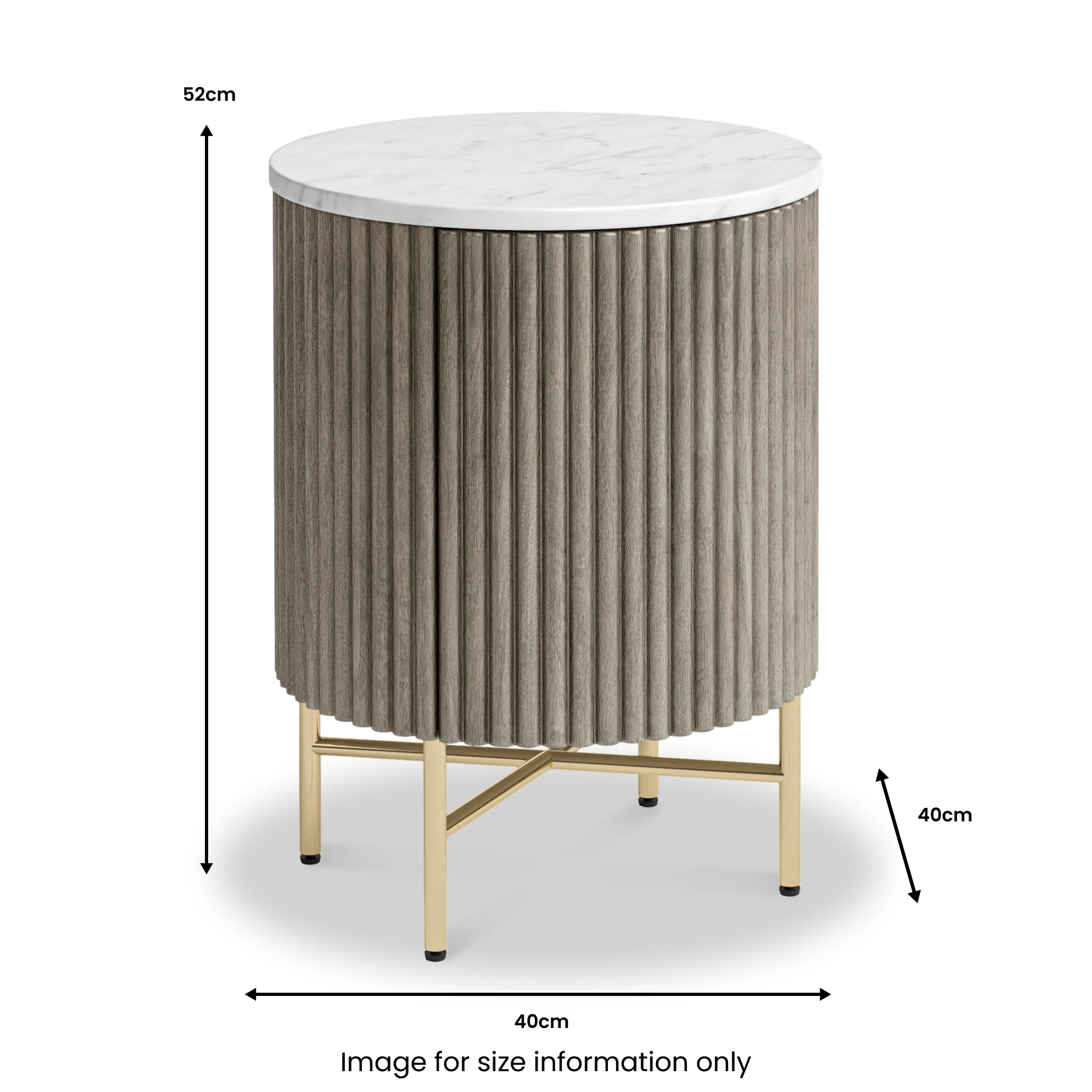 Amelie Grey Fluted Round Bedside Table - Image 3