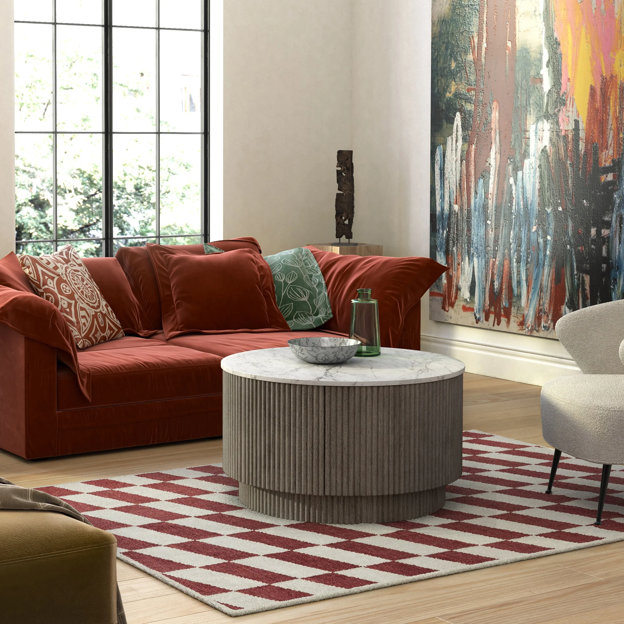 Amelie Grey Fluted Round Coffee Table - Image 2