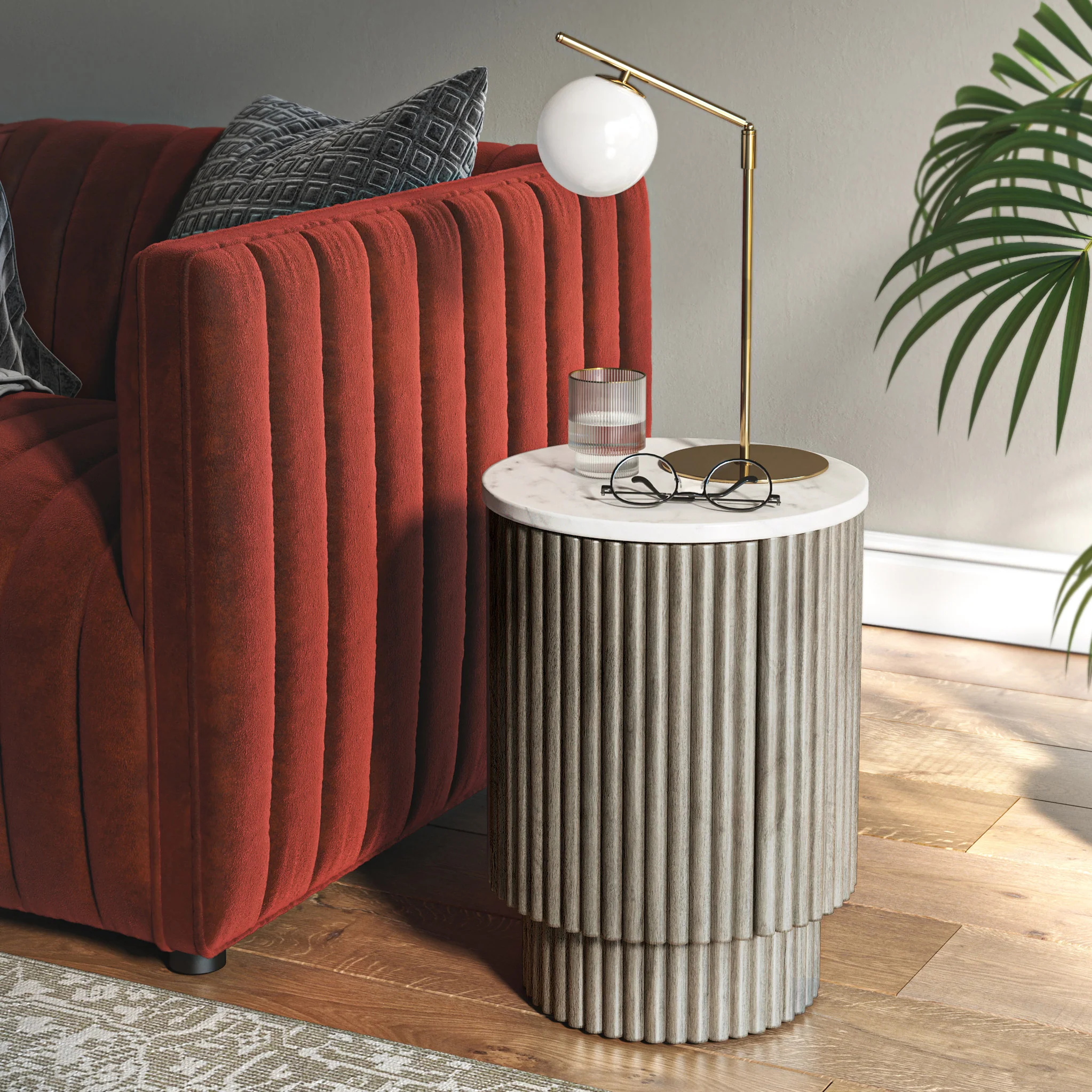 Amelie Grey Fluted Side Table with Door - Image 2