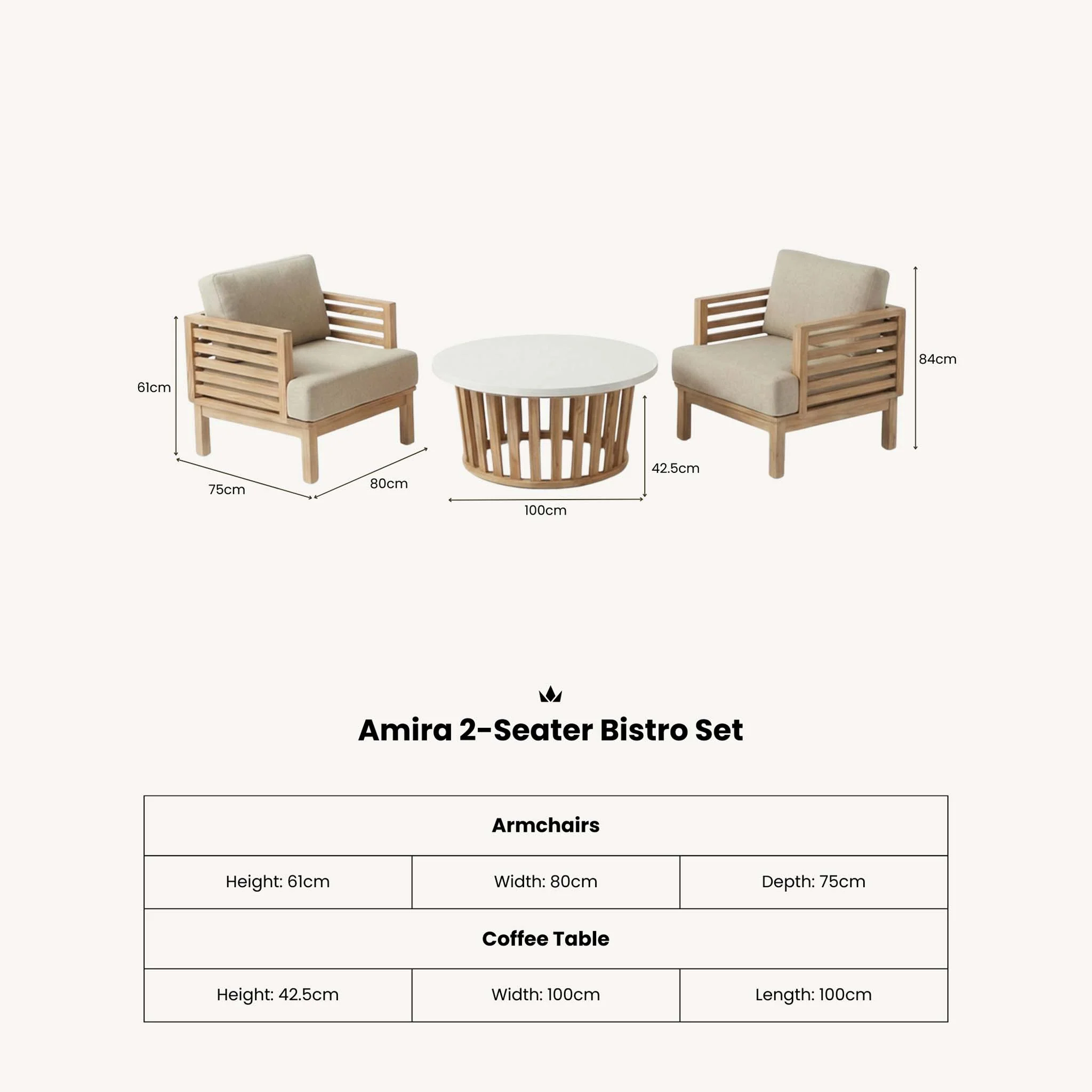 Amira 2 Seater Bistro Set - Image 7