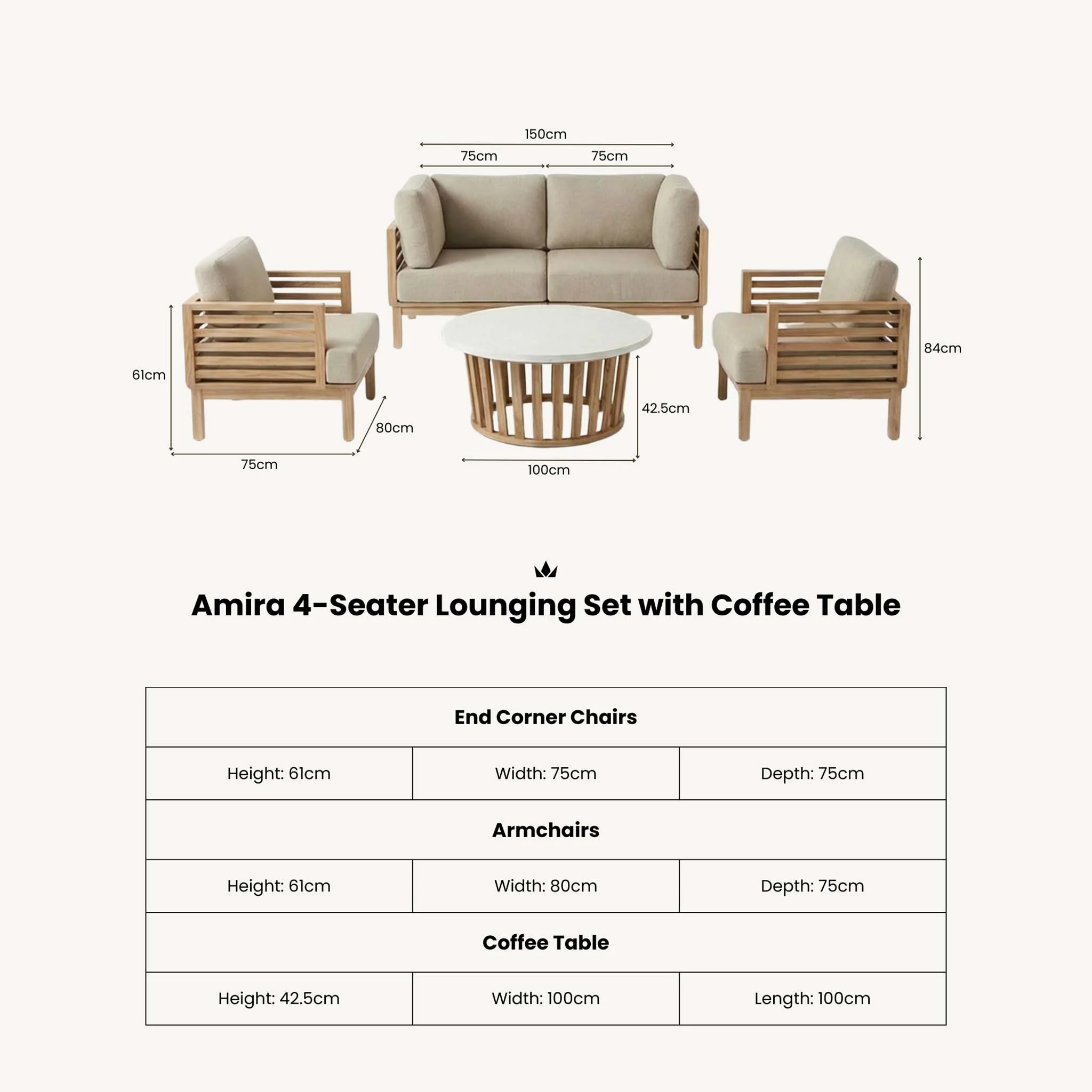 Amira 4 Seater Lounging Set with Coffee Table - Image 9