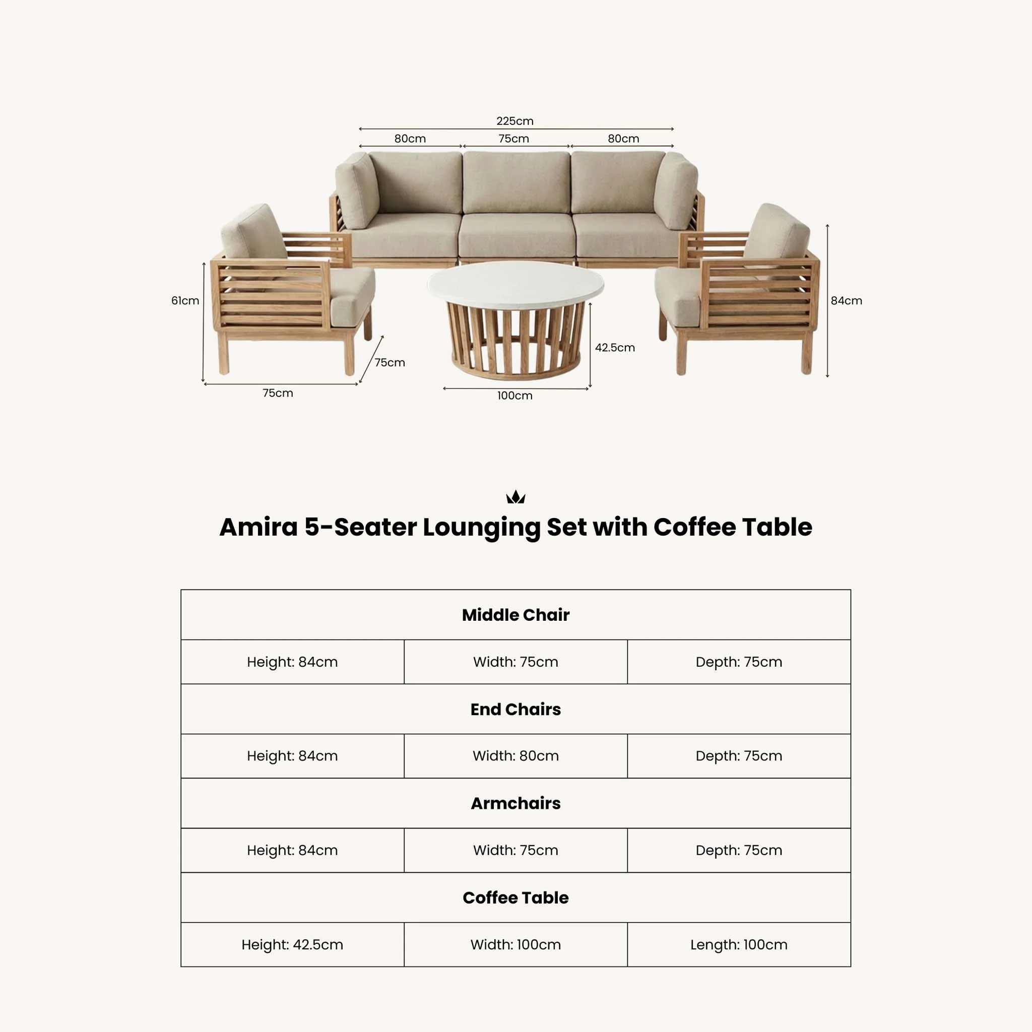 Amira 5 Seater Lounging Set with Coffee Table - Image 10