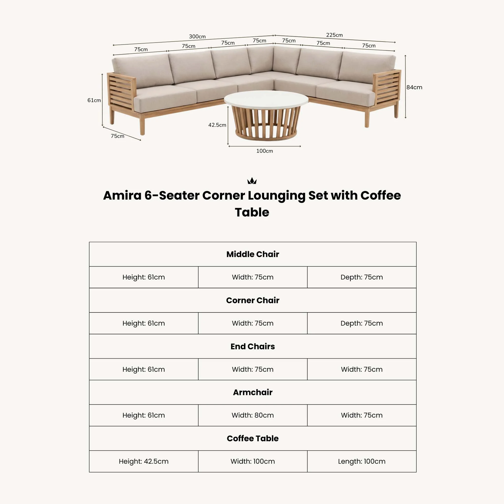 Amira 6 Seater Corner Lounging Set with Coffee Table - Image 9