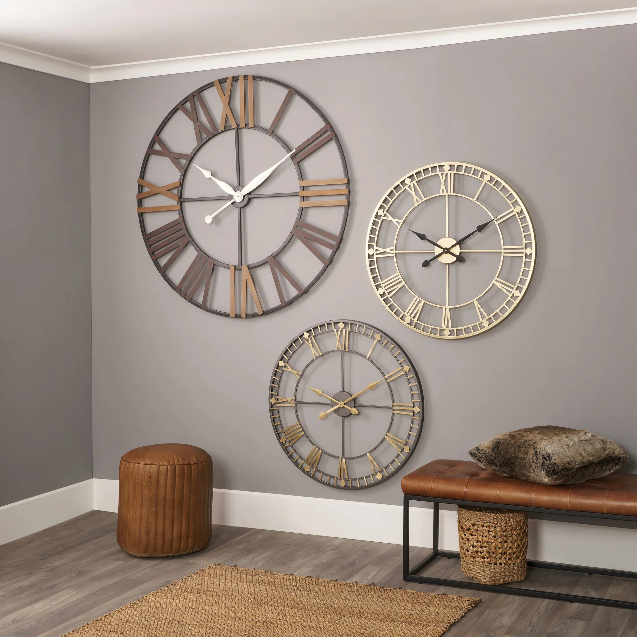 Antique Bronze & Gold Metal Round Wall Clock - Image 6