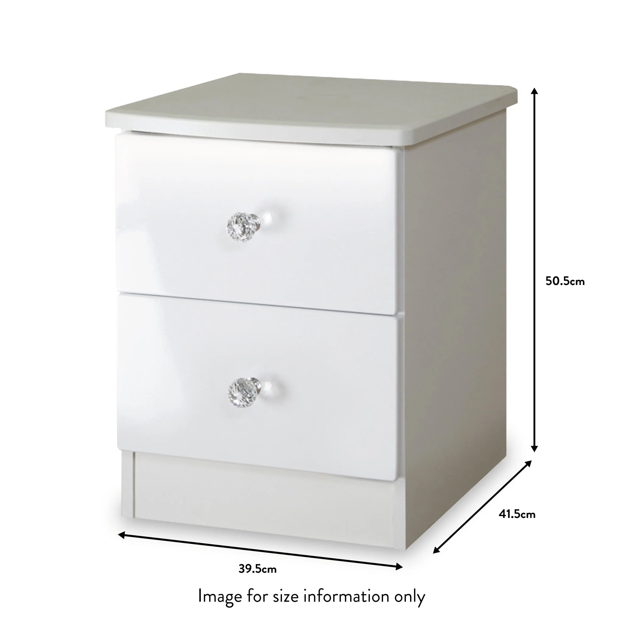 Aria White Gloss LED Lighting 2 Drawer Bedside Cabinet - Image 6