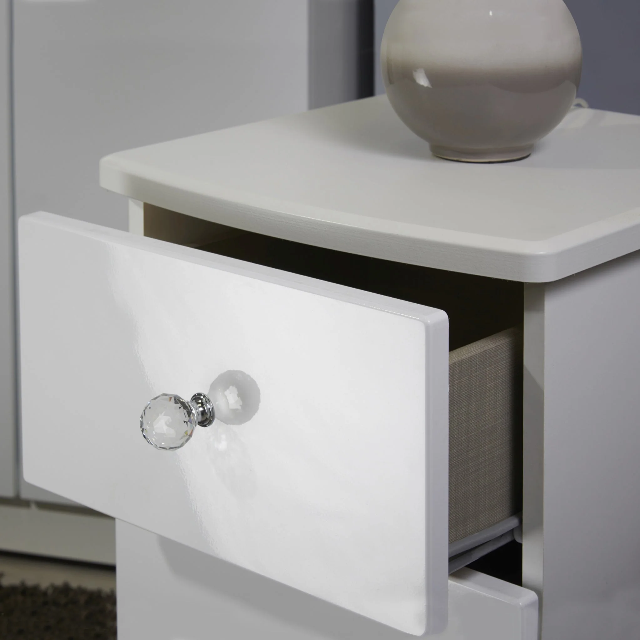 Aria White Gloss LED Lighting 3 Drawer Bedside Cabinet - Image 4