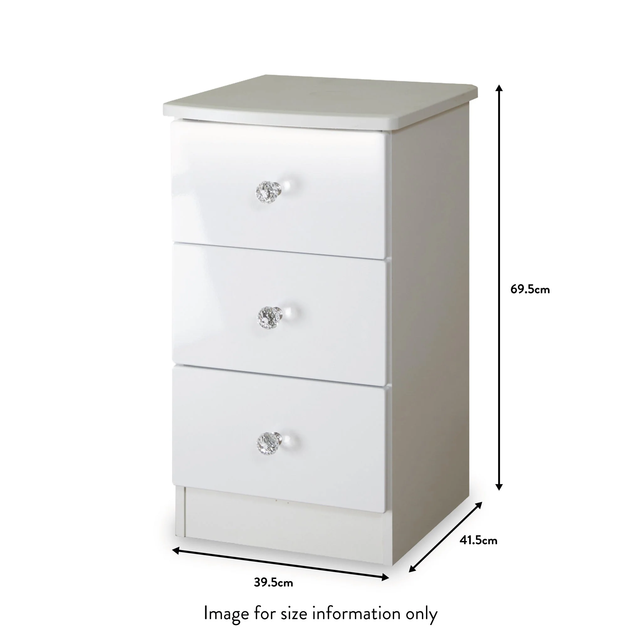 Aria White Gloss LED Lighting 3 Drawer Bedside Cabinet - Image 8