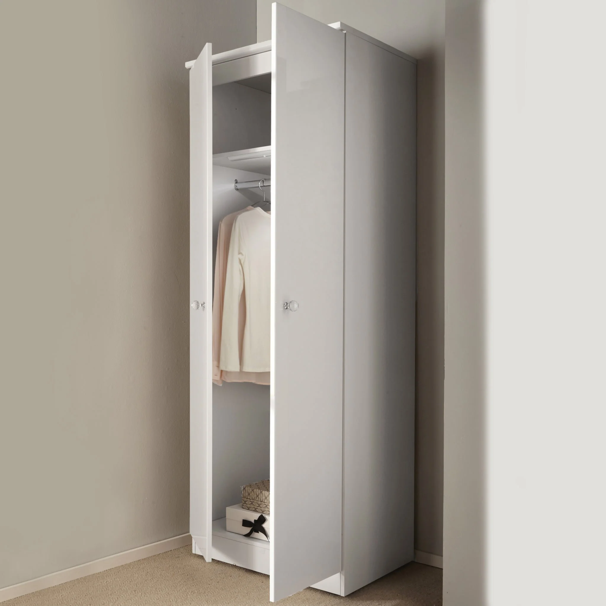 Aria White Gloss with LED Lighting 2 Door Wardrobe - Image 4