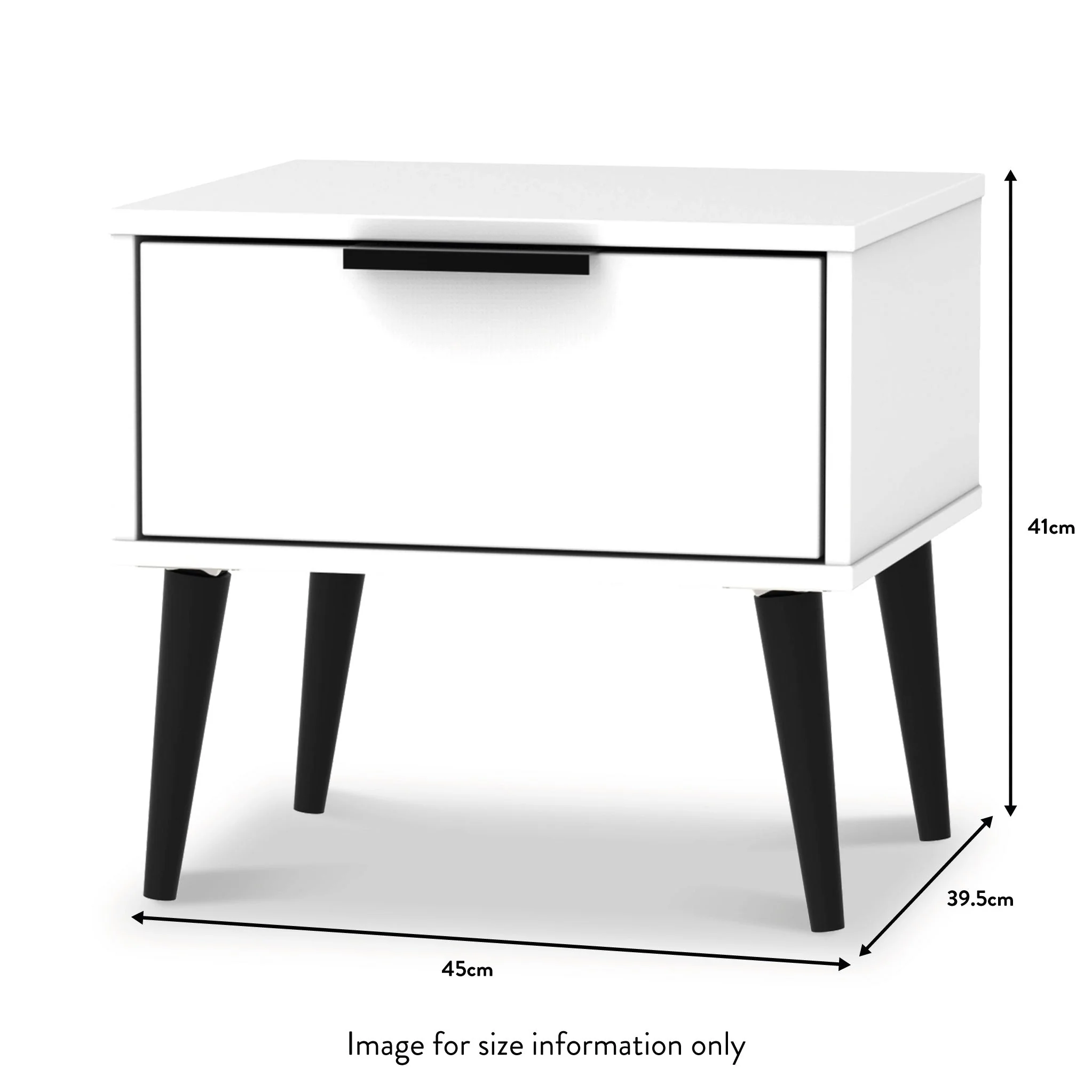 Asher White 1 Drawer Bedside Table with Black Legs - Image 4