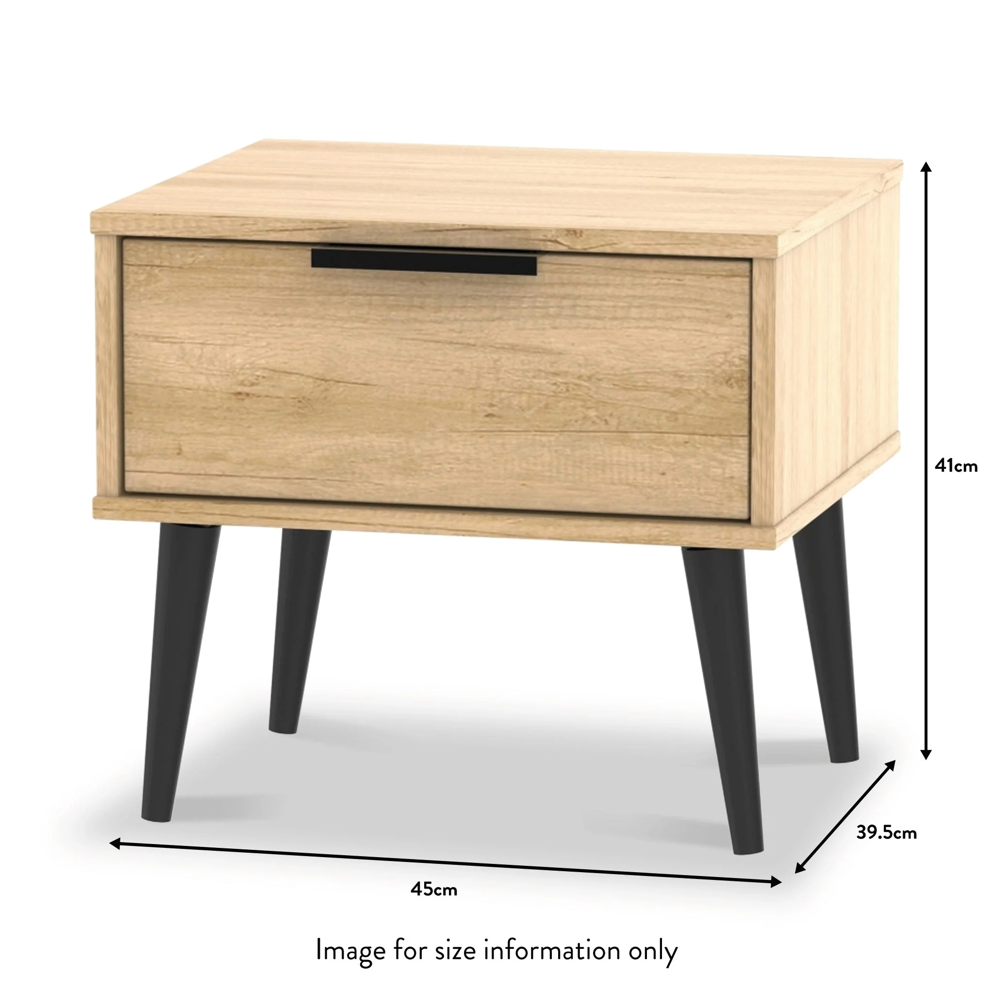 Asher Light Oak 1 Drawer Bedside with Black Legs - Image 4