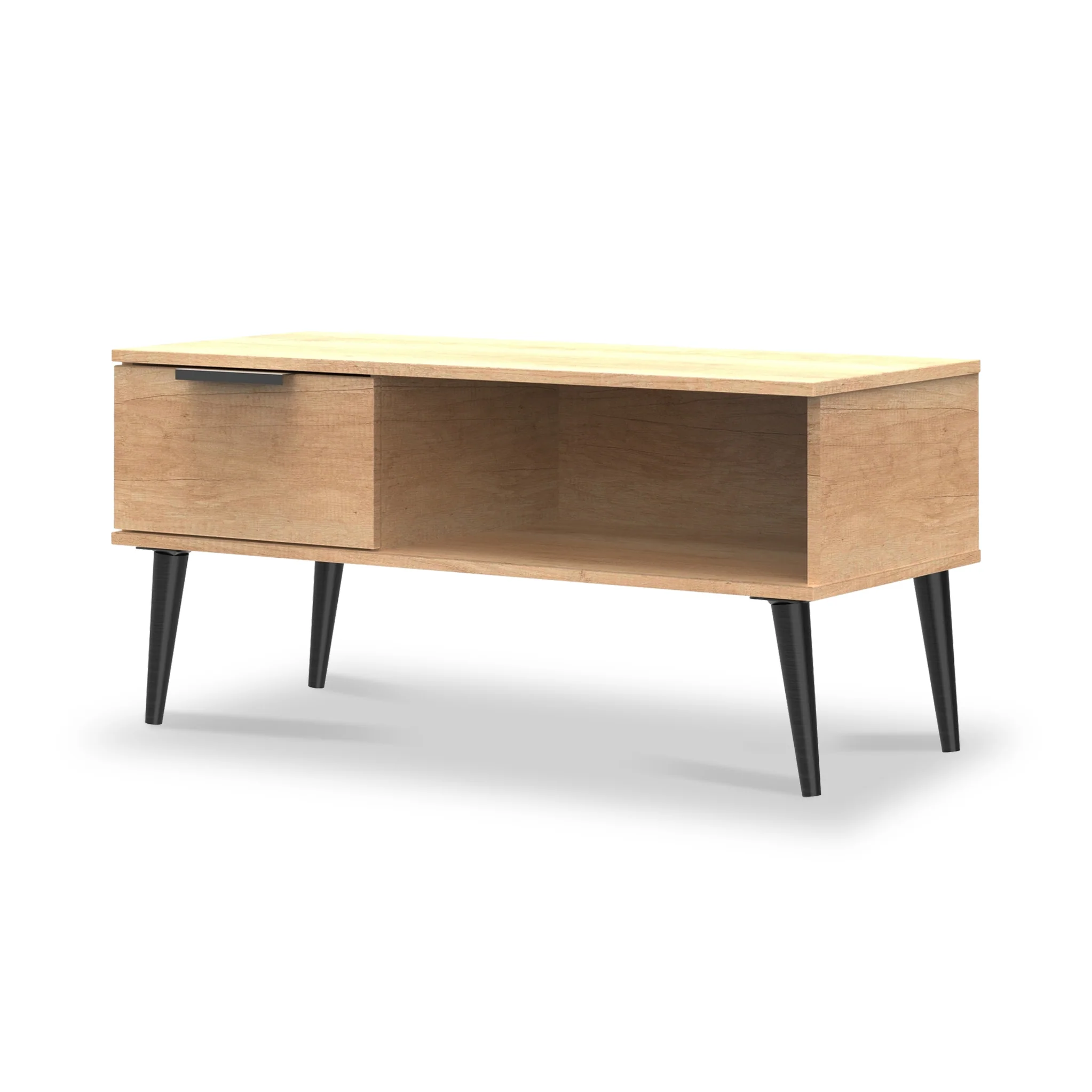 Asher Light Oak 1 Drawer Coffee Table with Black Legs - Image 3