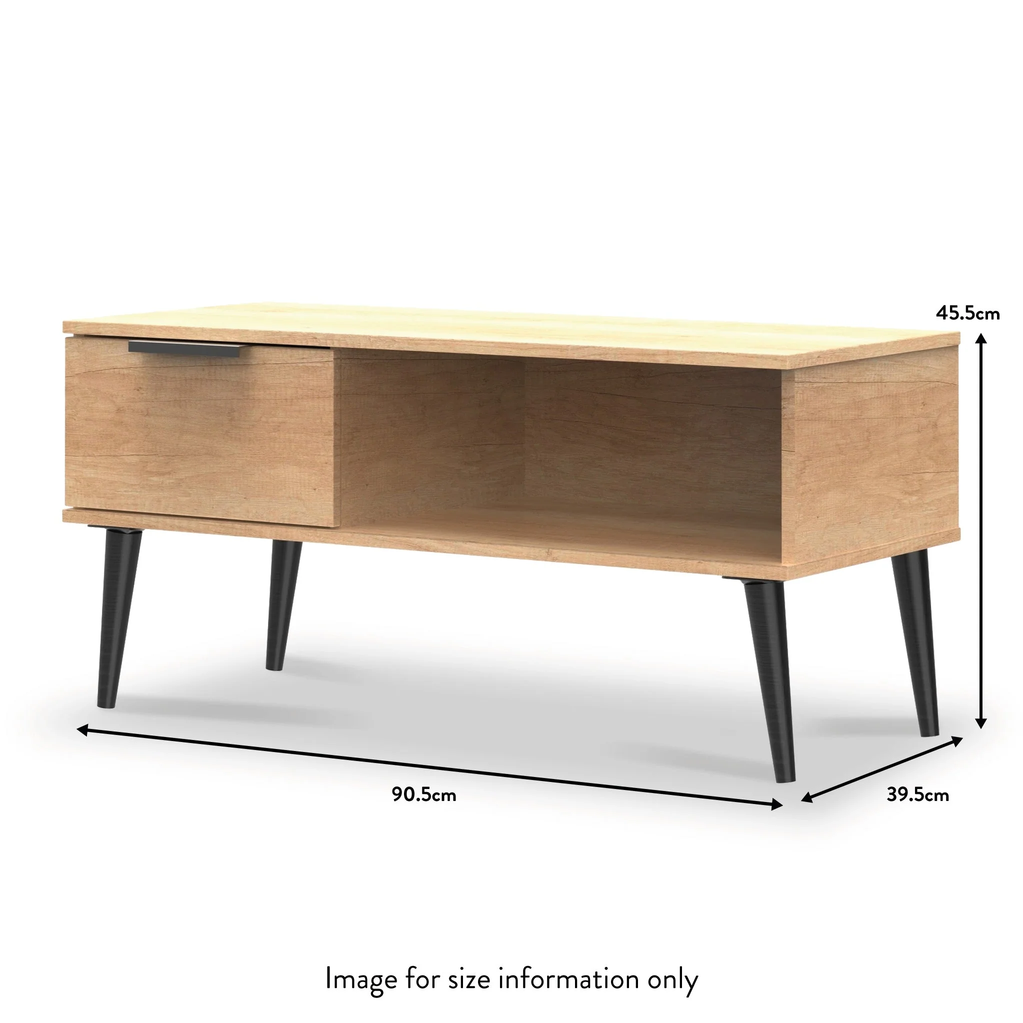 Asher Light Oak 1 Drawer Coffee Table with Black Legs - Image 5