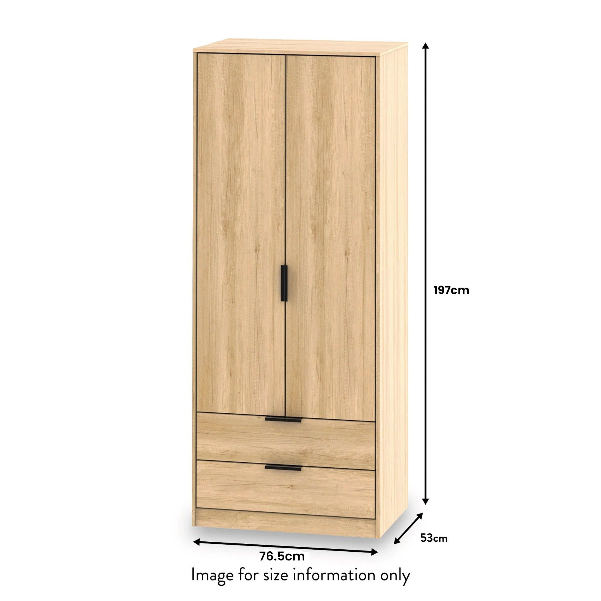 Asher Light Oak 2 Door 2 Drawer Double Wardrobe - Image 4
