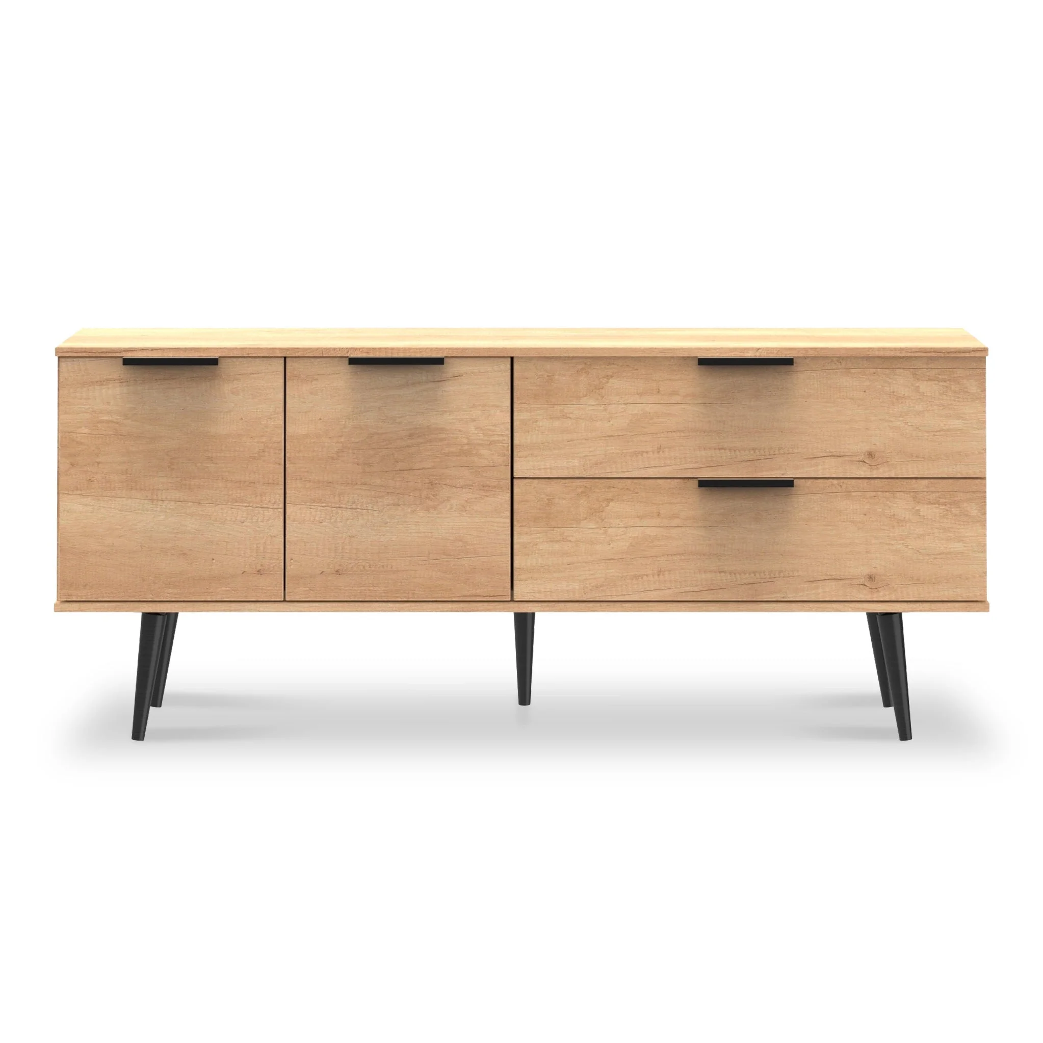 Asher Light Oak 2 Drawer 2 Door Wide Sideboard with Black Legs - Image 3