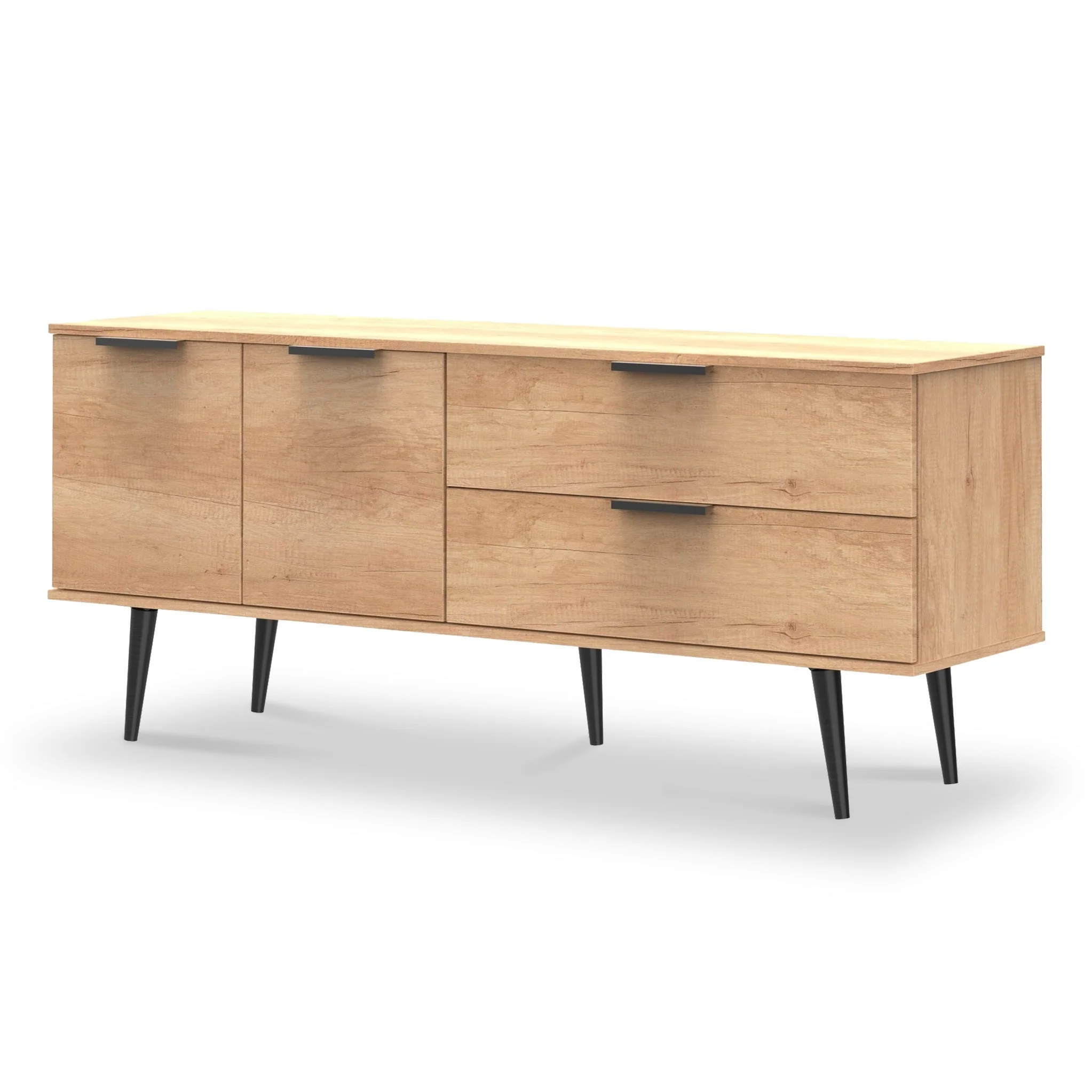 Asher Light Oak 2 Drawer 2 Door Wide Sideboard with Black Legs - Image 4