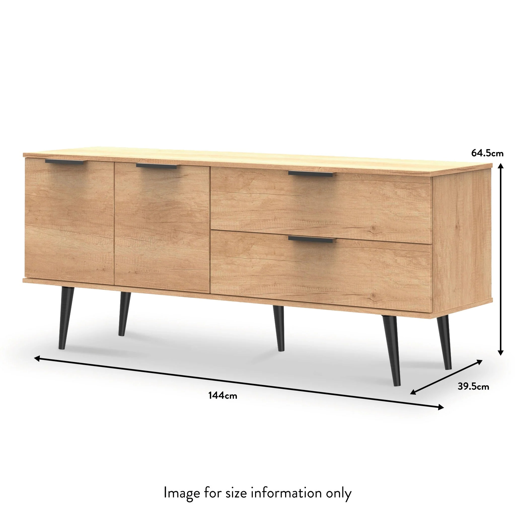 Asher Light Oak 2 Drawer 2 Door Wide Sideboard with Black Legs - Image 7