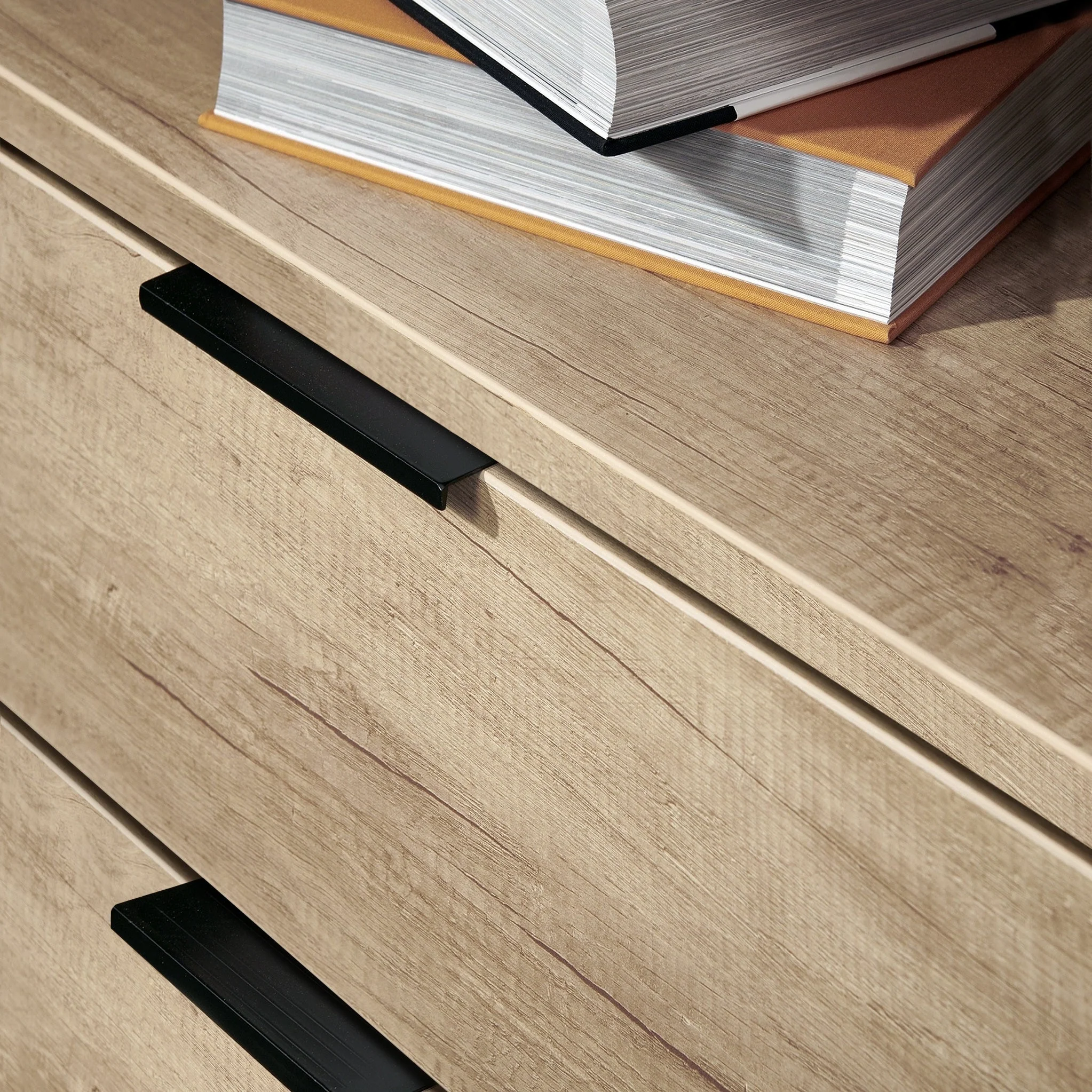Asher Light Oak 2 Drawer Bedside Table with Black Legs - Image 3