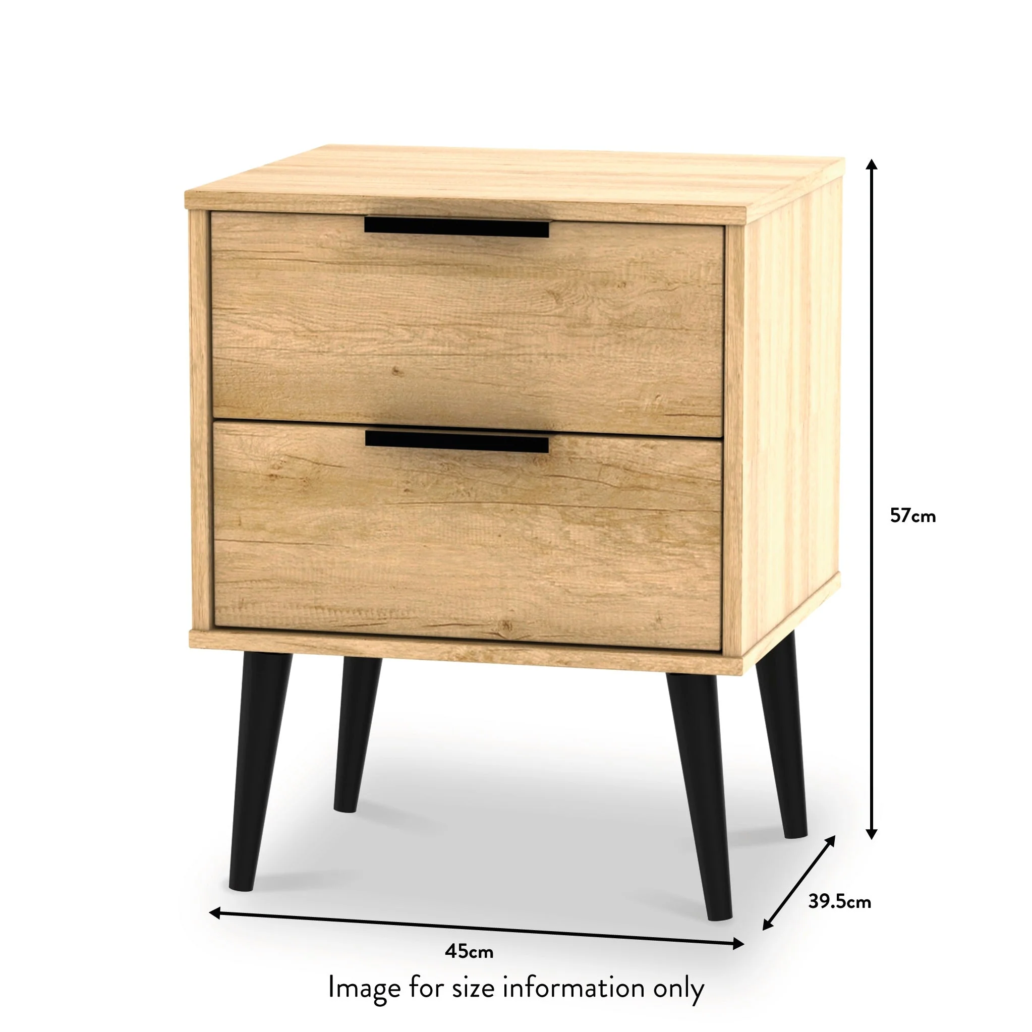 Asher Light Oak 2 Drawer Bedside Table with Black Legs - Image 5