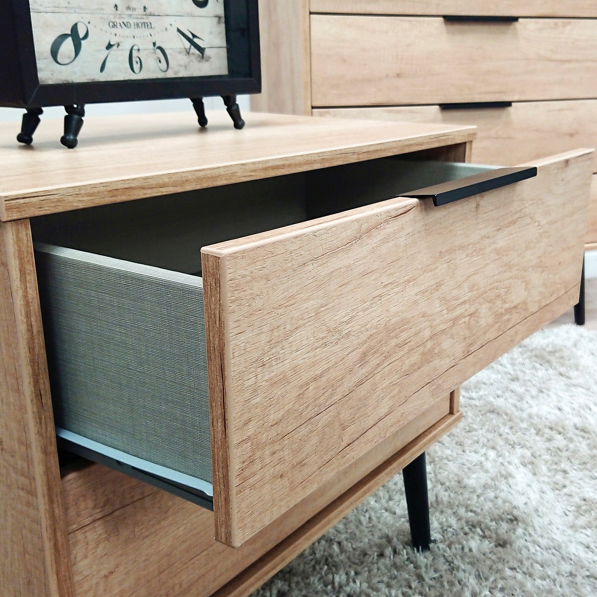 Asher Light Oak 2 Drawer Side Table with Black Legs - Image 3