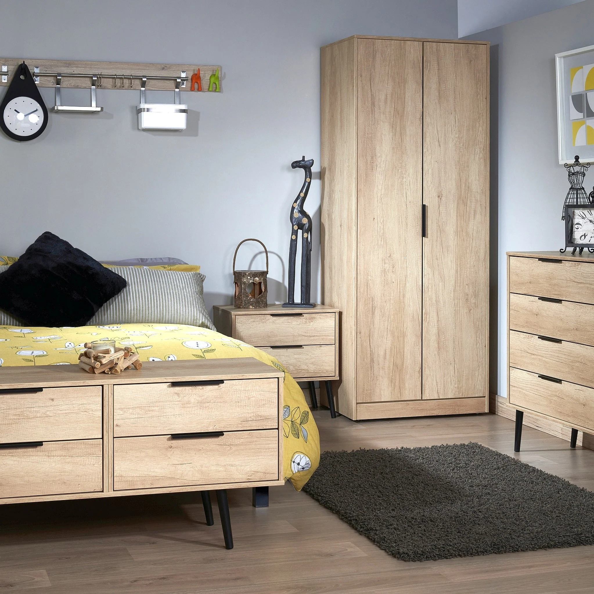 Asher Light Oak 2 Drawer Side Table with Black Legs - Image 4