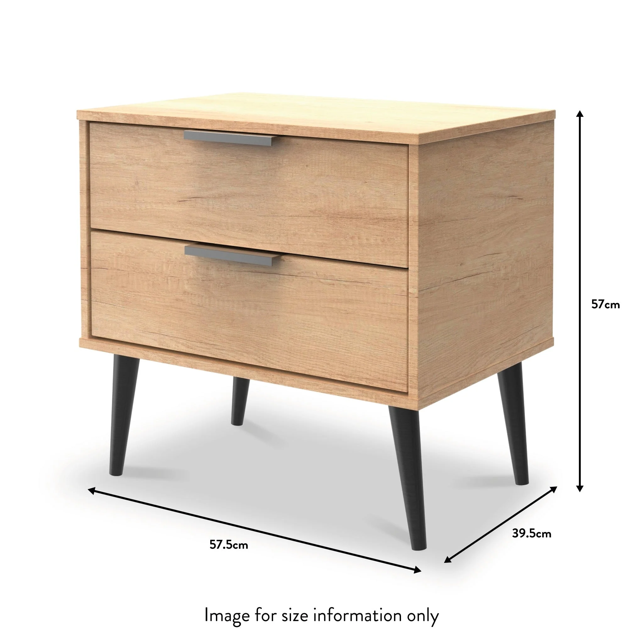 Asher Light Oak 2 Drawer Side Table with Black Legs - Image 6