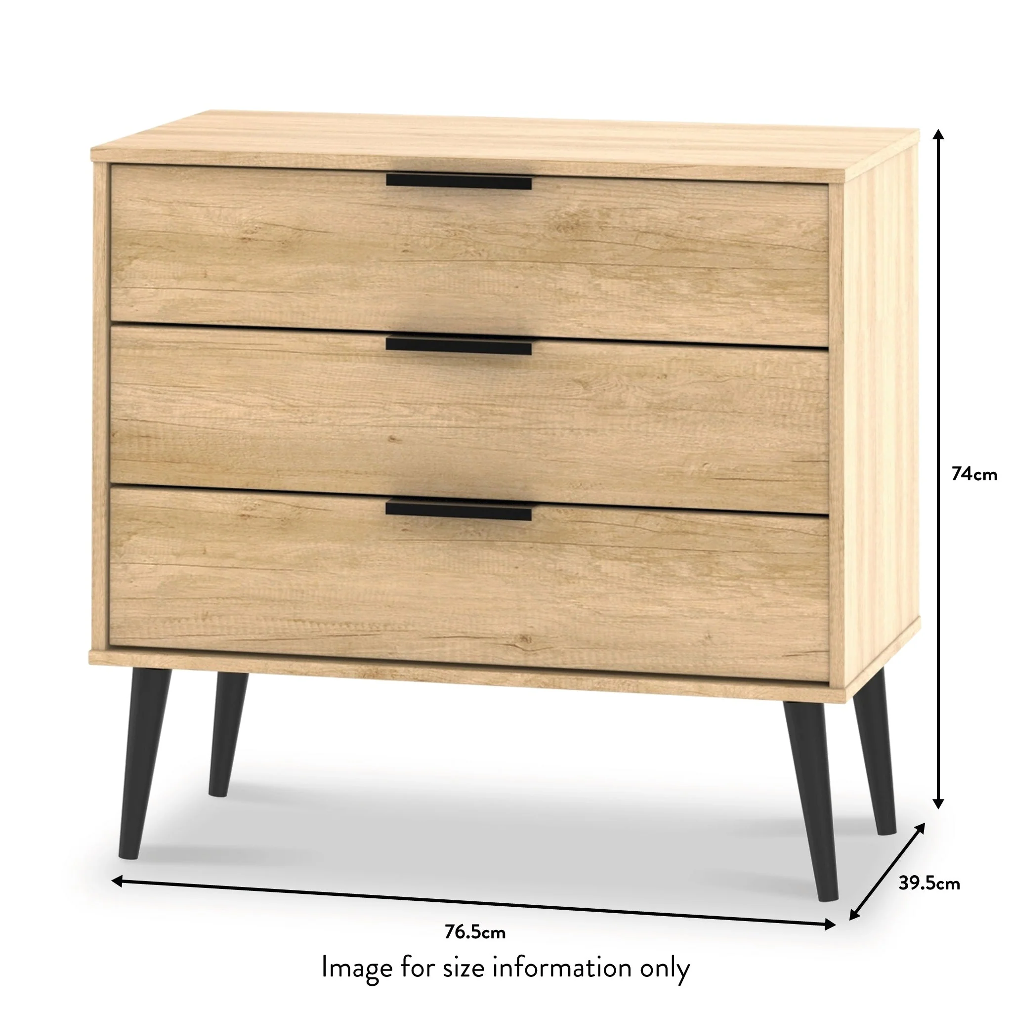 Asher Light Oak 3 Drawer Chest with Black Legs - Image 5