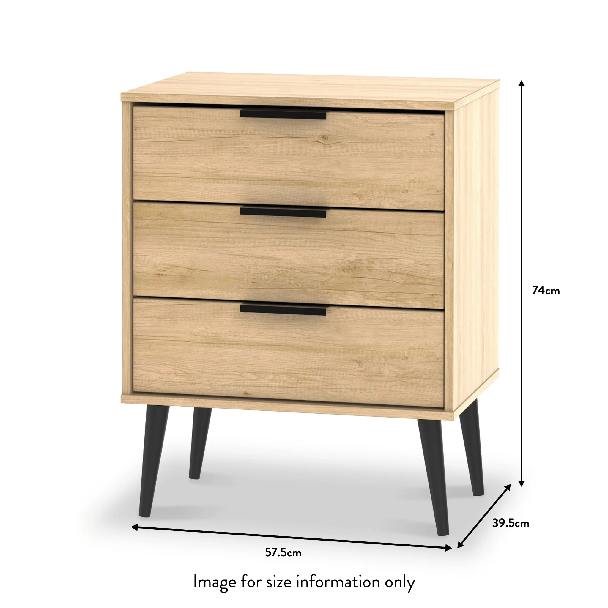 Asher Light Oak 3 Drawer Midi Unit with Black Legs - Image 5