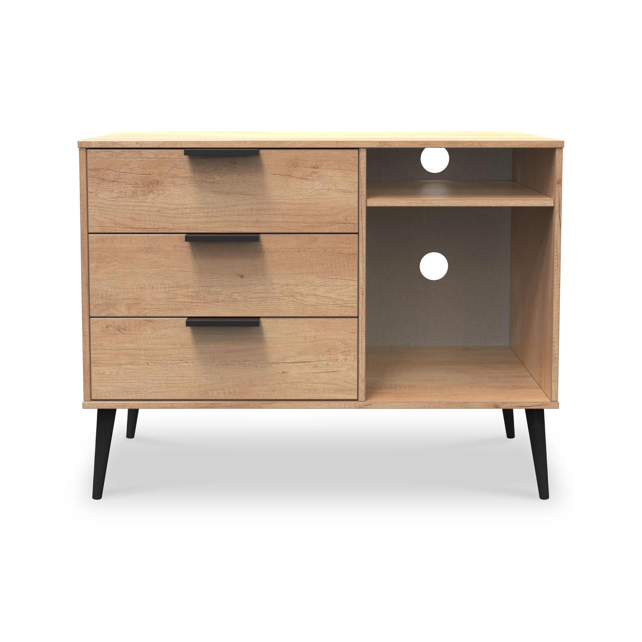 Asher Light Oak 3 Drawer TV Unit with Black Legs - Image 3
