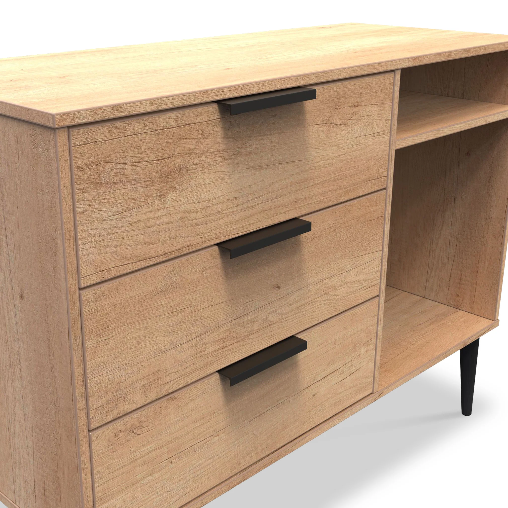 Asher Light Oak 3 Drawer TV Unit with Black Legs - Image 4