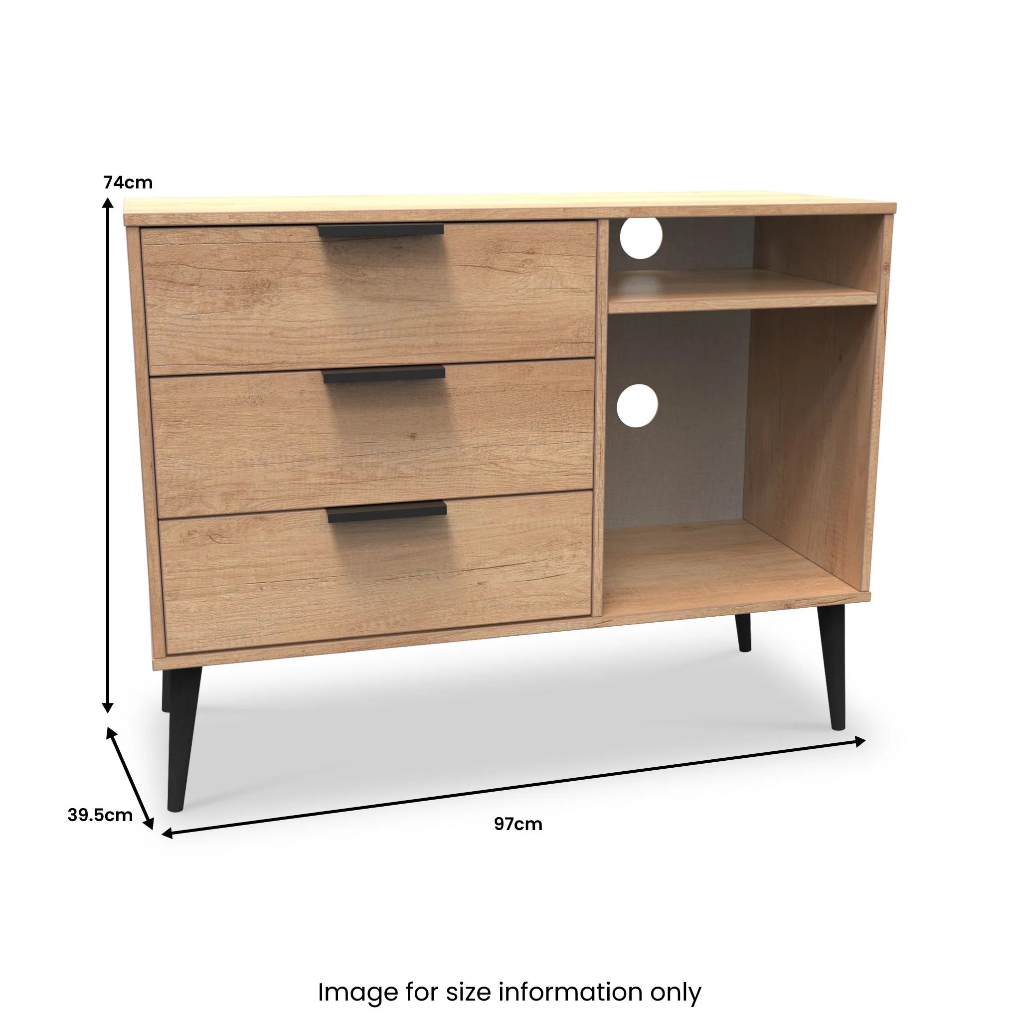 Asher Light Oak 3 Drawer TV Unit with Black Legs - Image 6