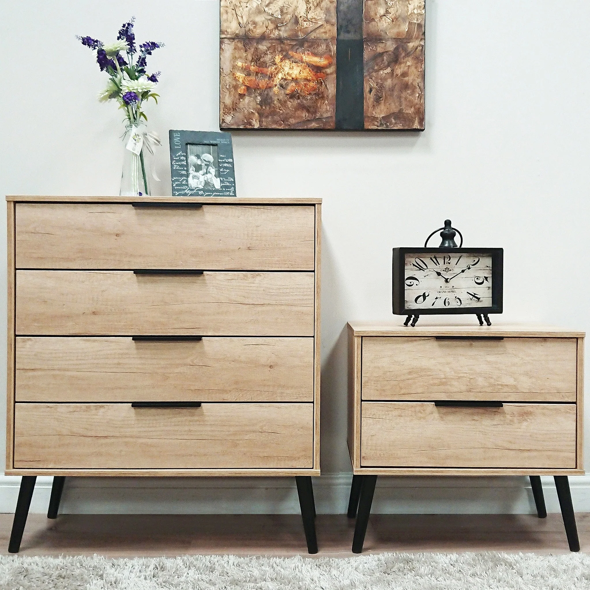 Asher Light Oak 4 Drawer Chest with Black Legs - Image 3