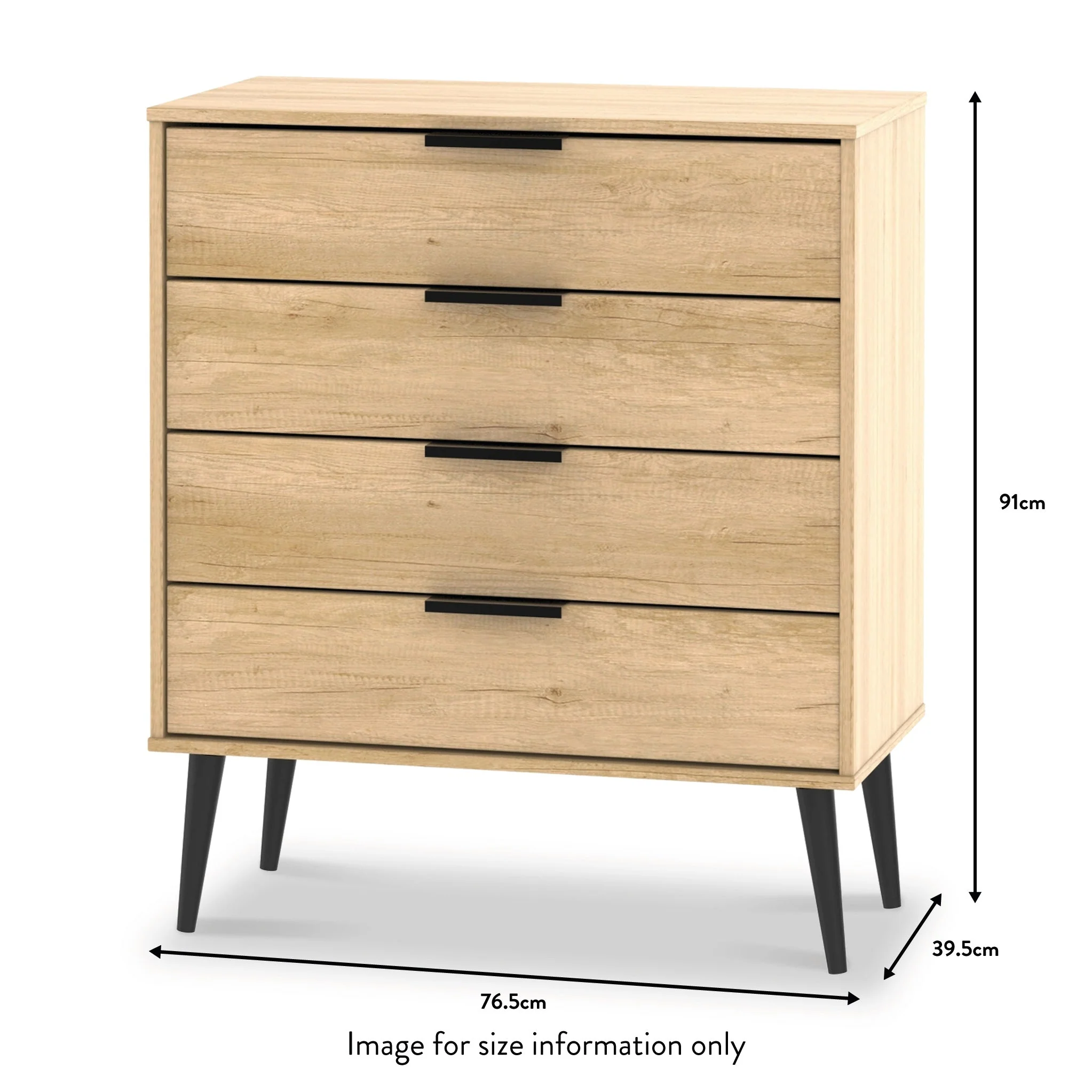 Asher Light Oak 4 Drawer Chest with Black Legs - Image 7