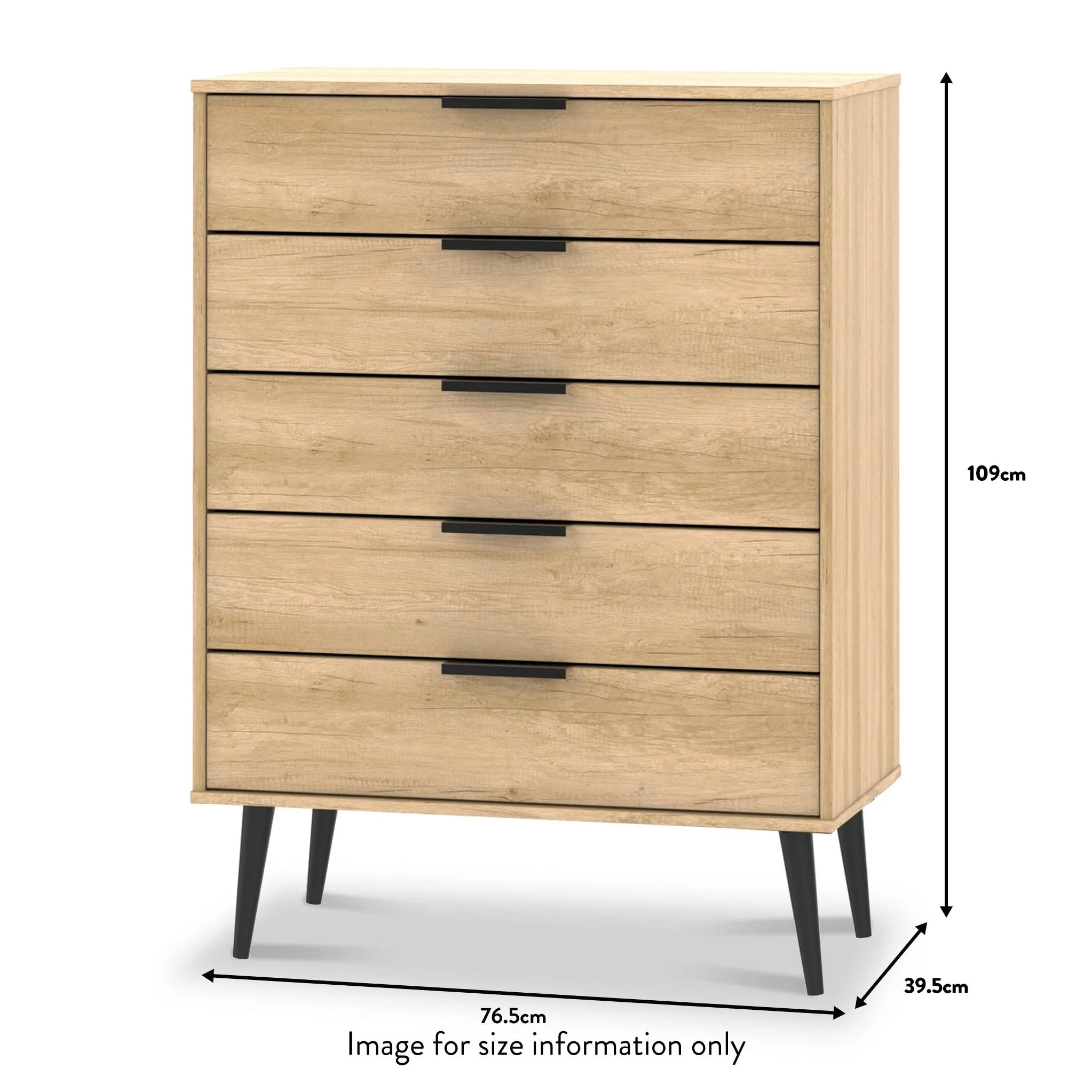 Asher Light Oak 5 Drawer Chest with Black Legs - Image 5