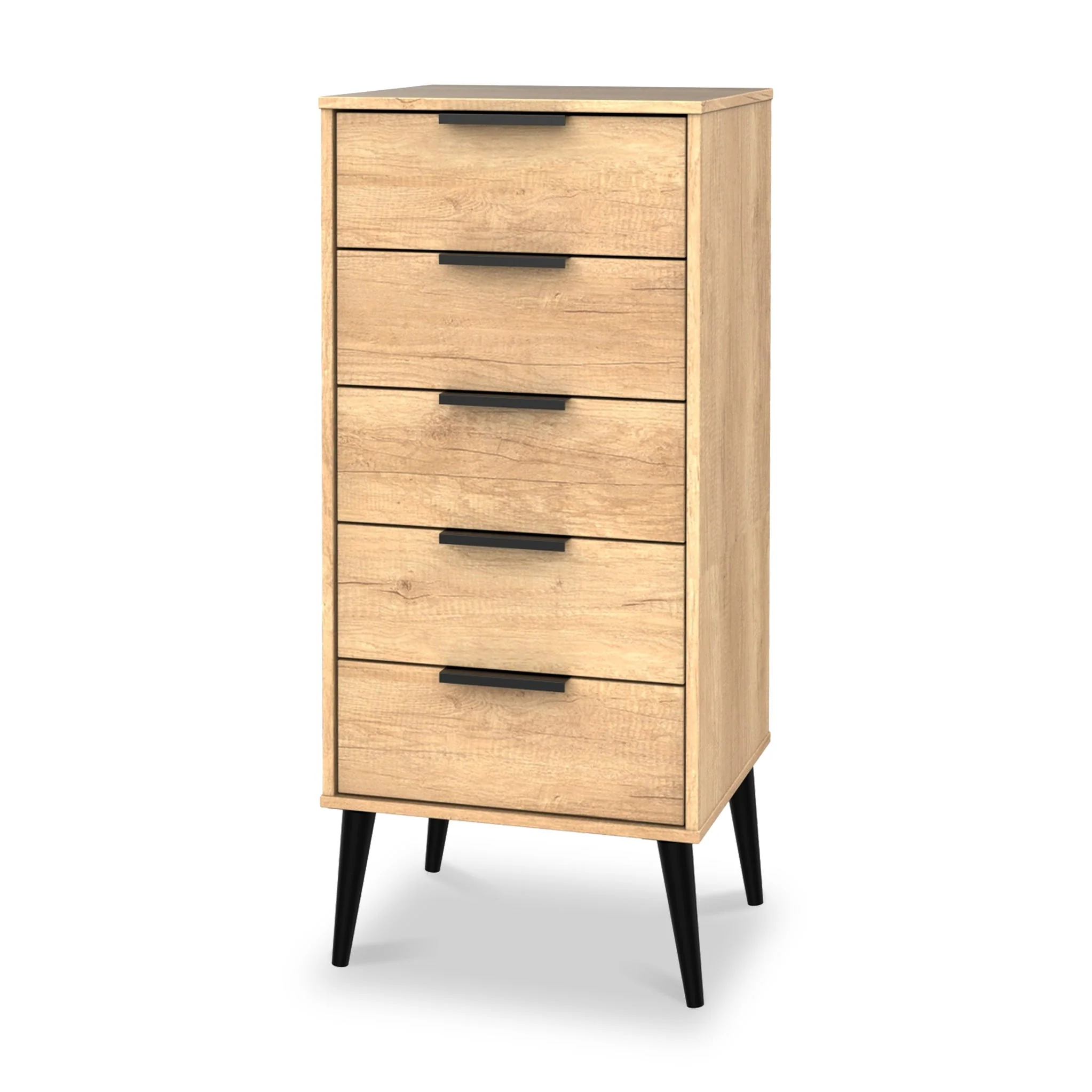 Asher Light Oak 5 Drawer Tallboy with Black Legs - Image 2