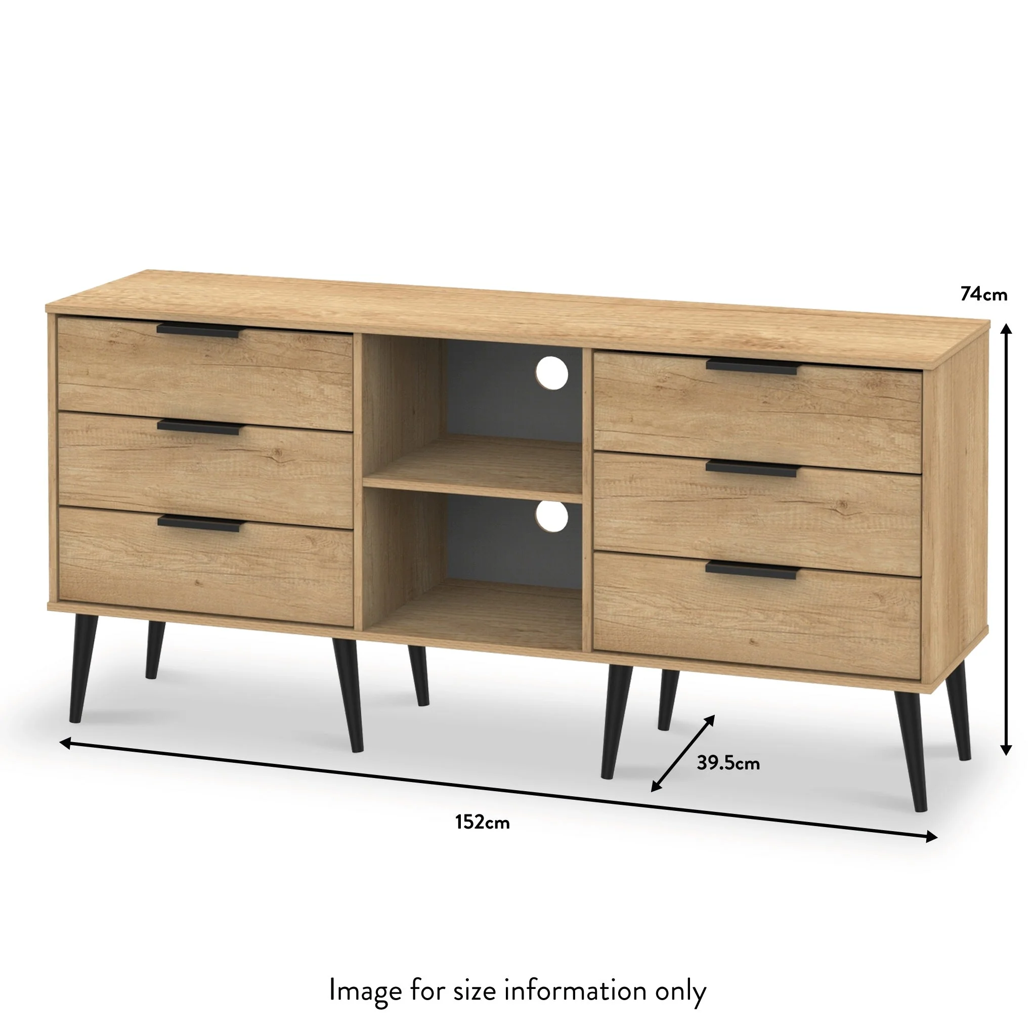 Asher Light Oak 6 Drawer Sideboard with Black Legs - Image 6