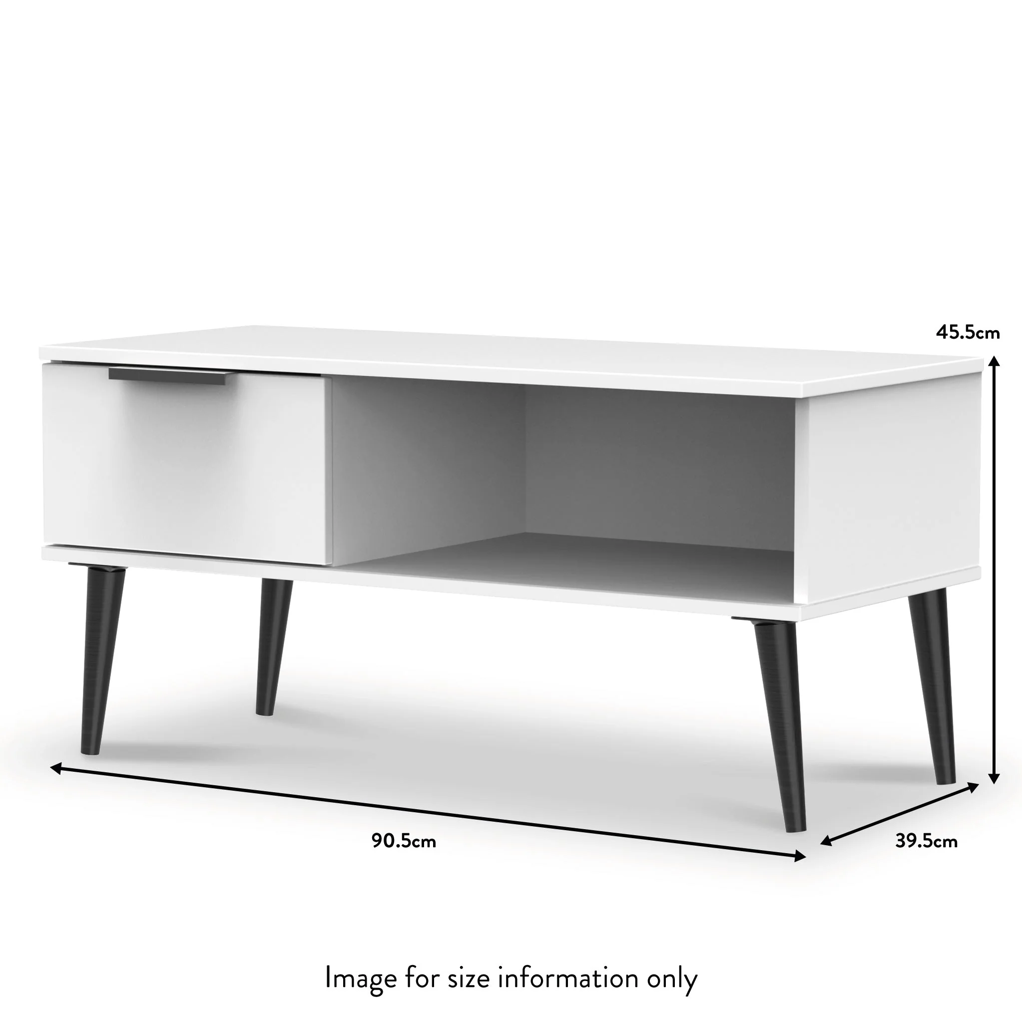 Asher White 1 Drawer Coffee Table with Black Legs - Image 4