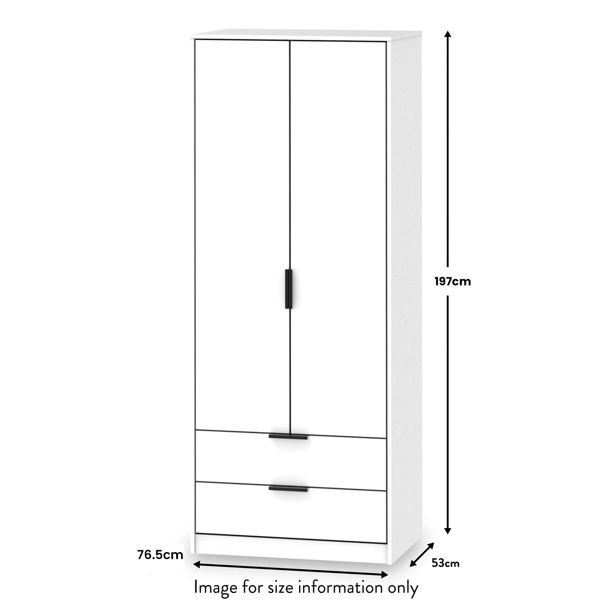 Asher White 2 Door 2 Drawer Double Wardrobe - Image 5