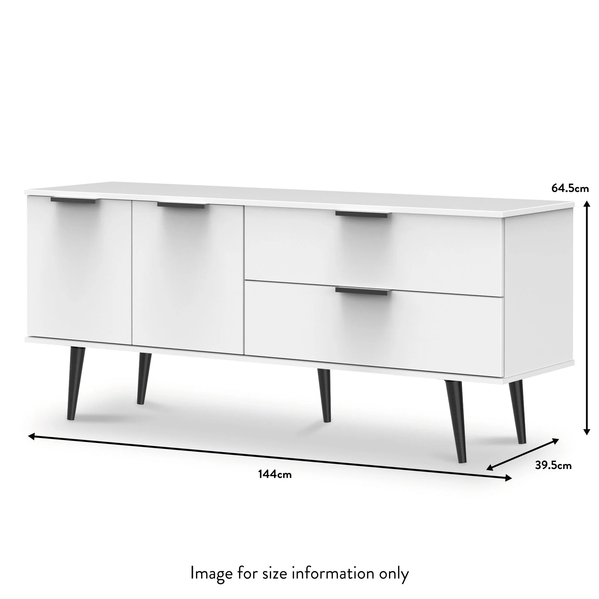 Asher White 2 Drawer 2 Door Wide Sideboard with Black Legs - Image 5
