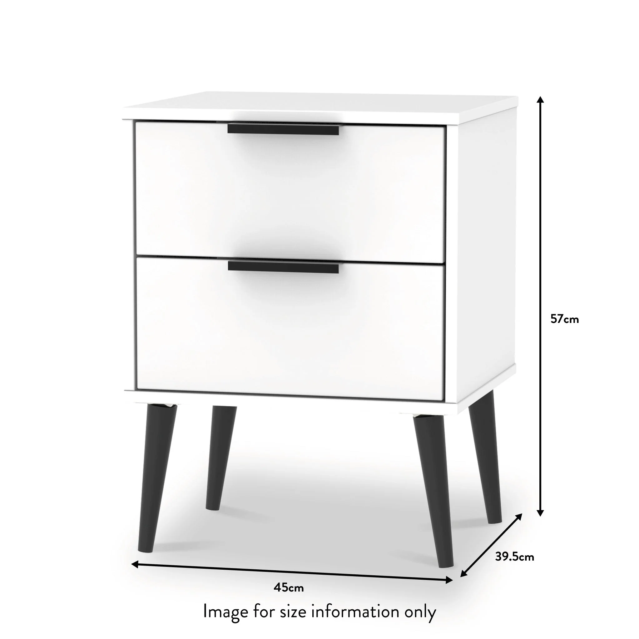 Asher White 2 Drawer Bedside Table with Black Legs - Image 10