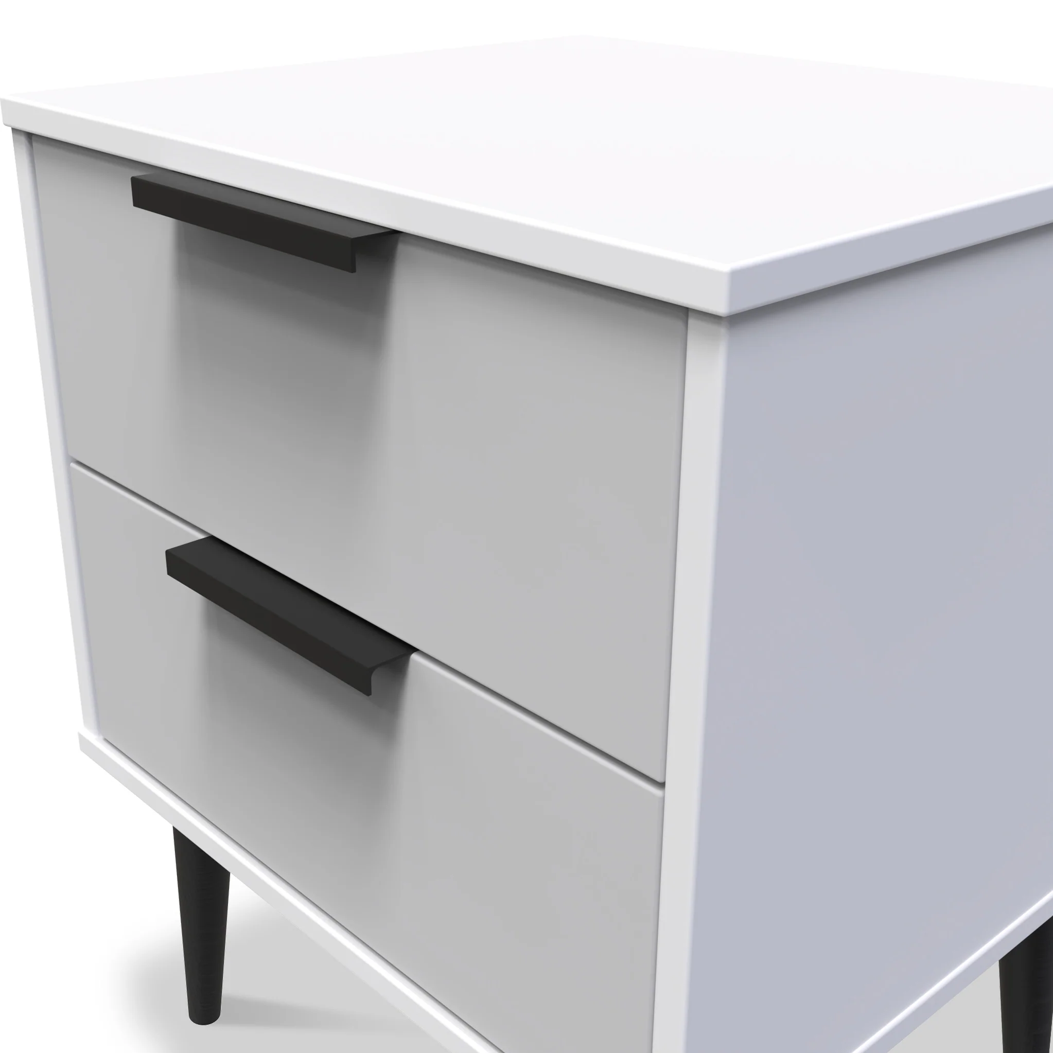 Asher White 2 Drawer Bedside Table with Black Legs - Image 4