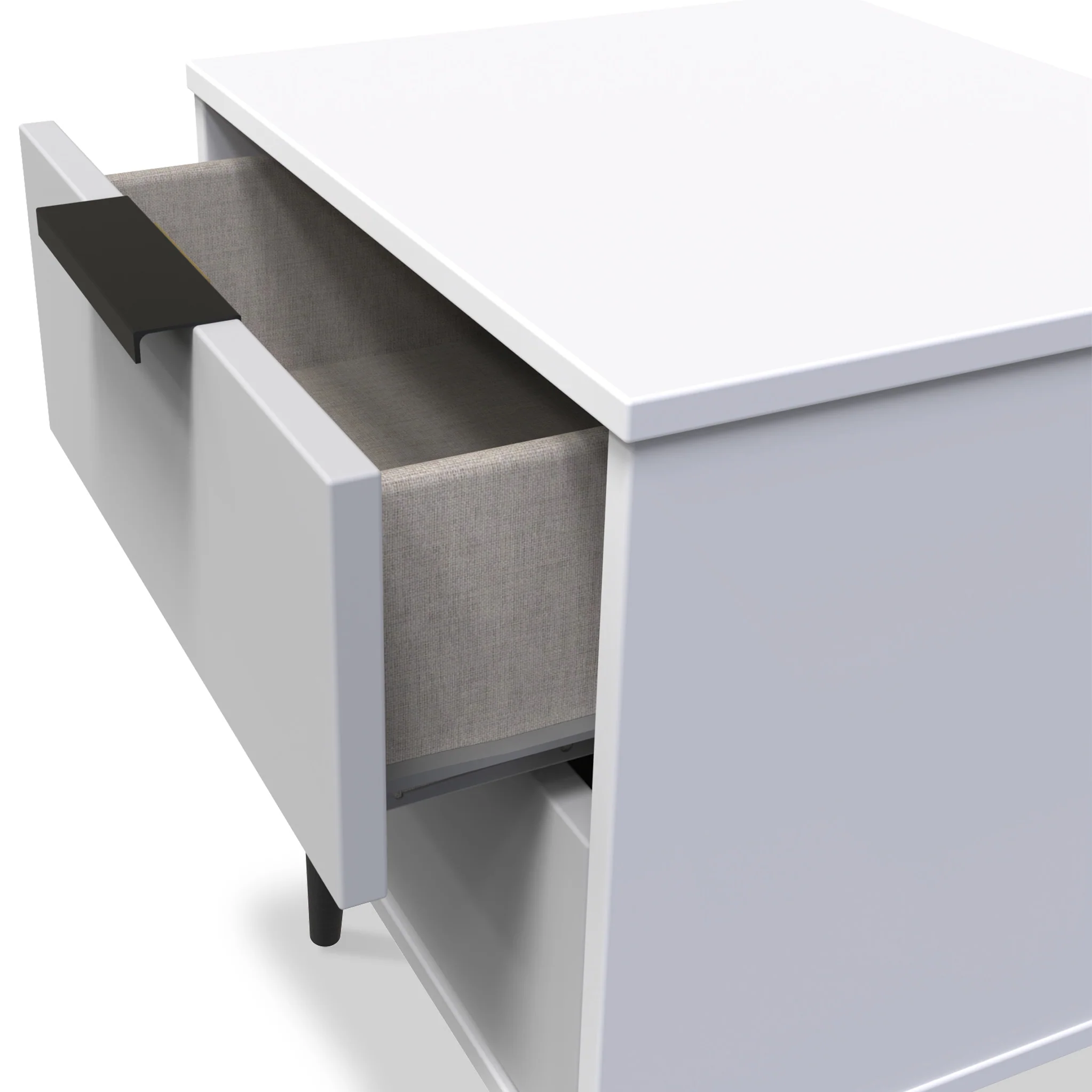 Asher White 2 Drawer Bedside Table with Black Legs - Image 5
