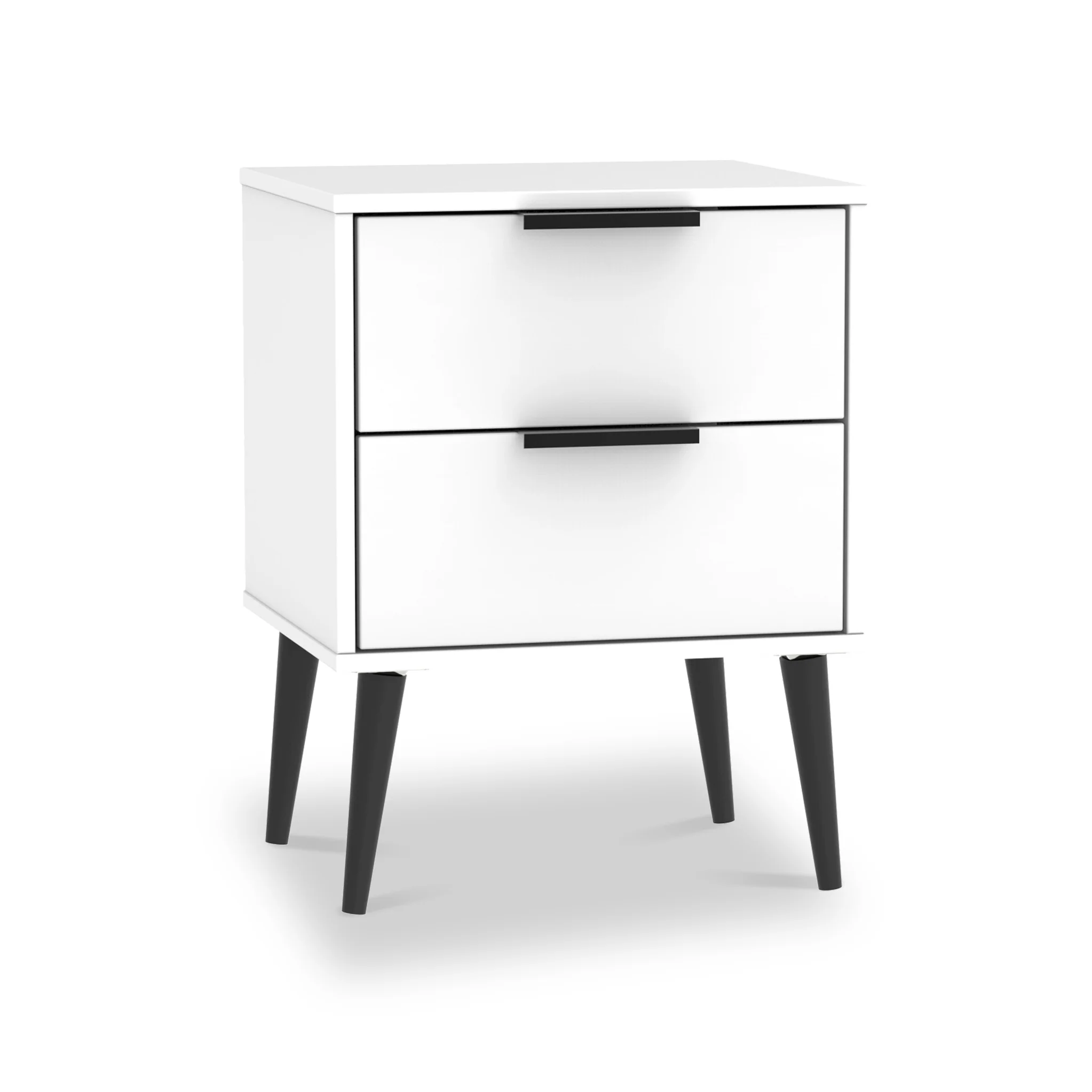 Asher White 2 Drawer Bedside Table with Black Legs - Image 7