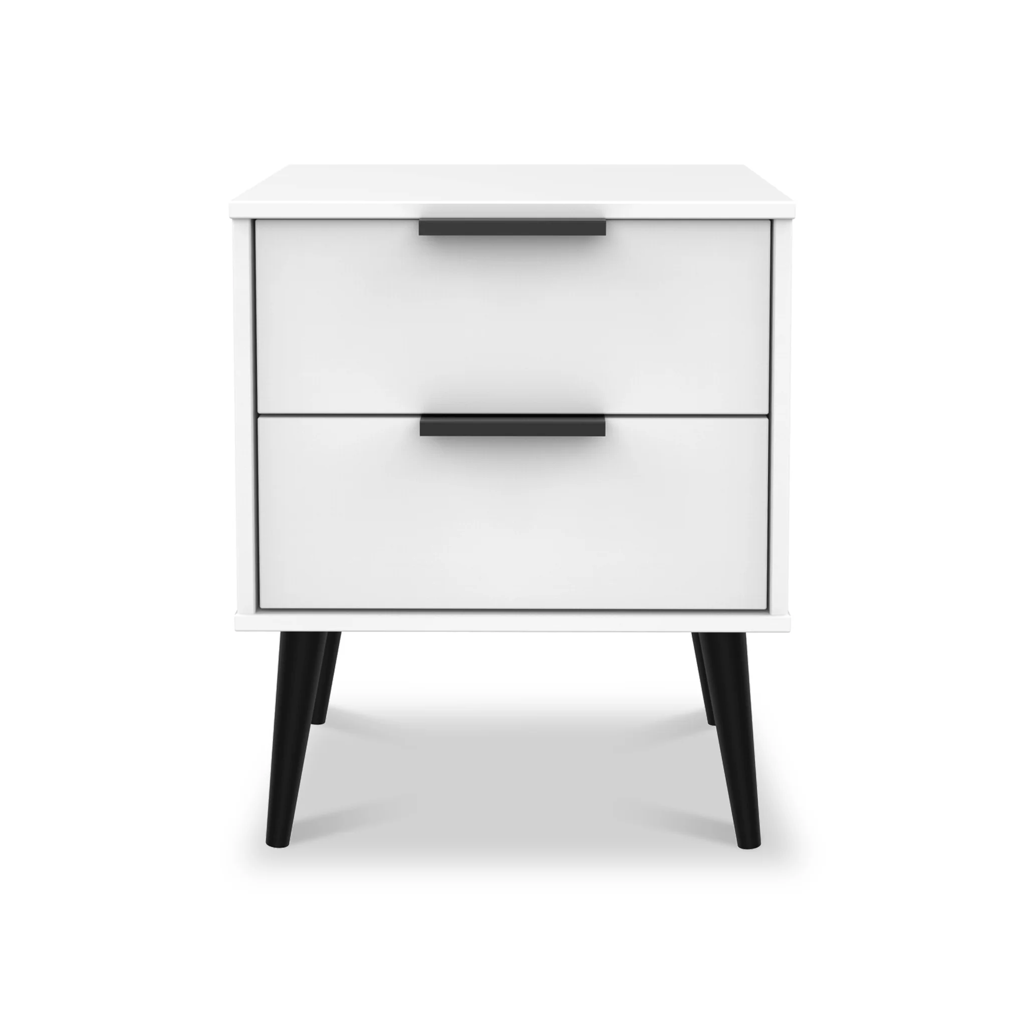 Asher White 2 Drawer Bedside Table with Black Legs - Image 8