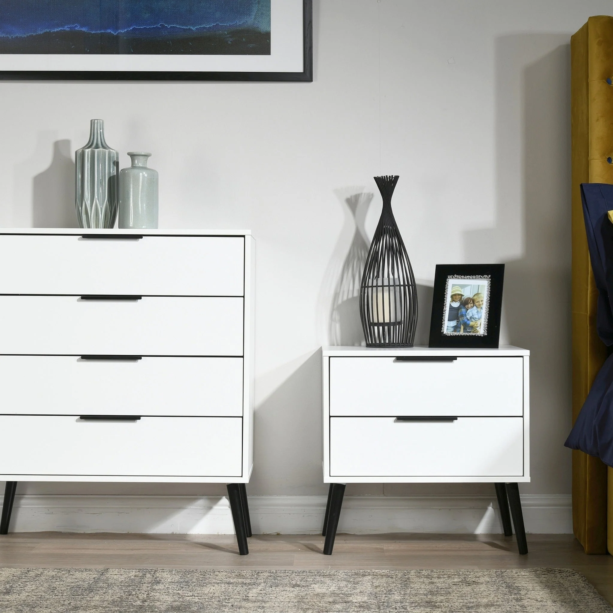 Asher White 2 Drawer Side Table with Black Legs - Image 2