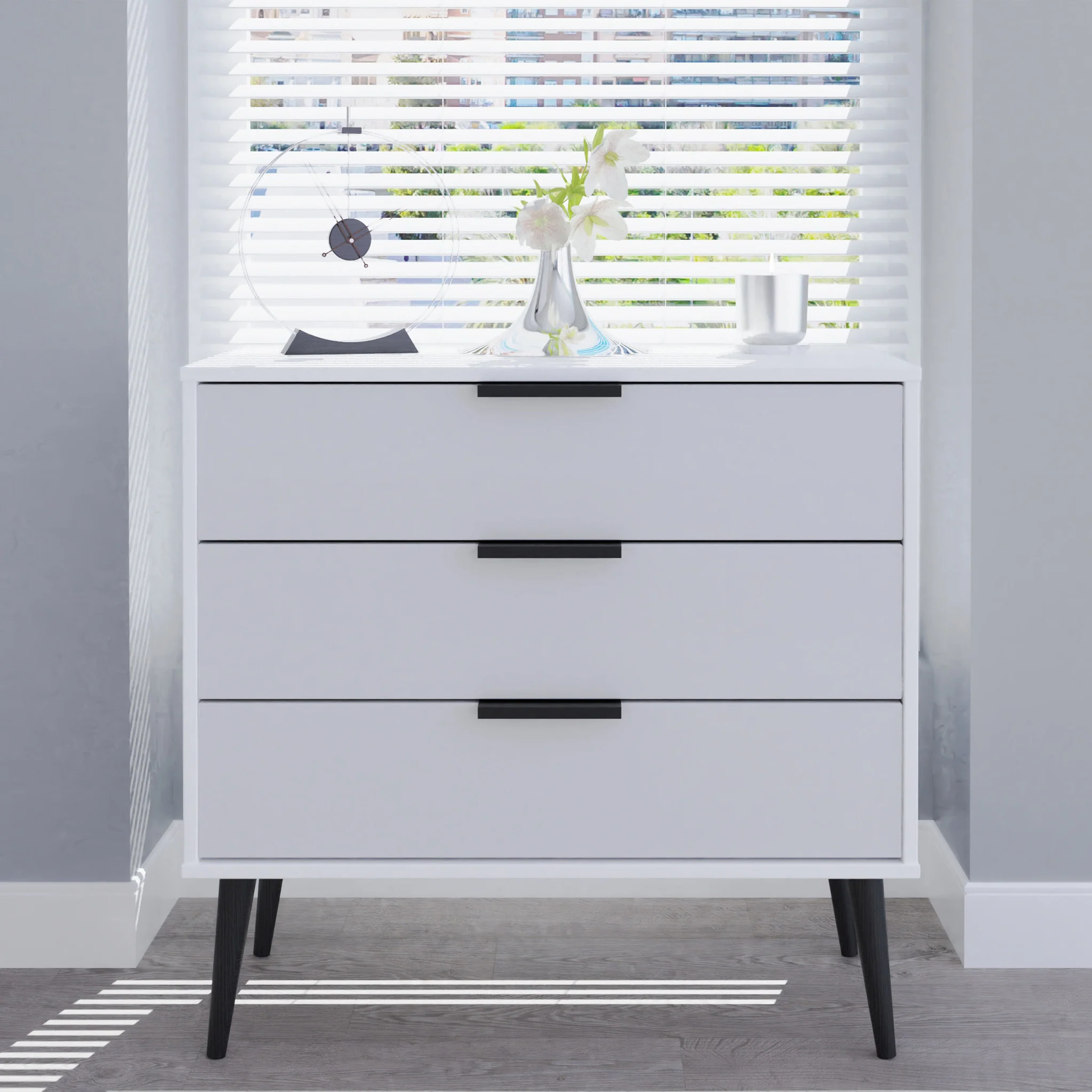 Asher White 3 Drawer Chest with Black Legs - Image 2