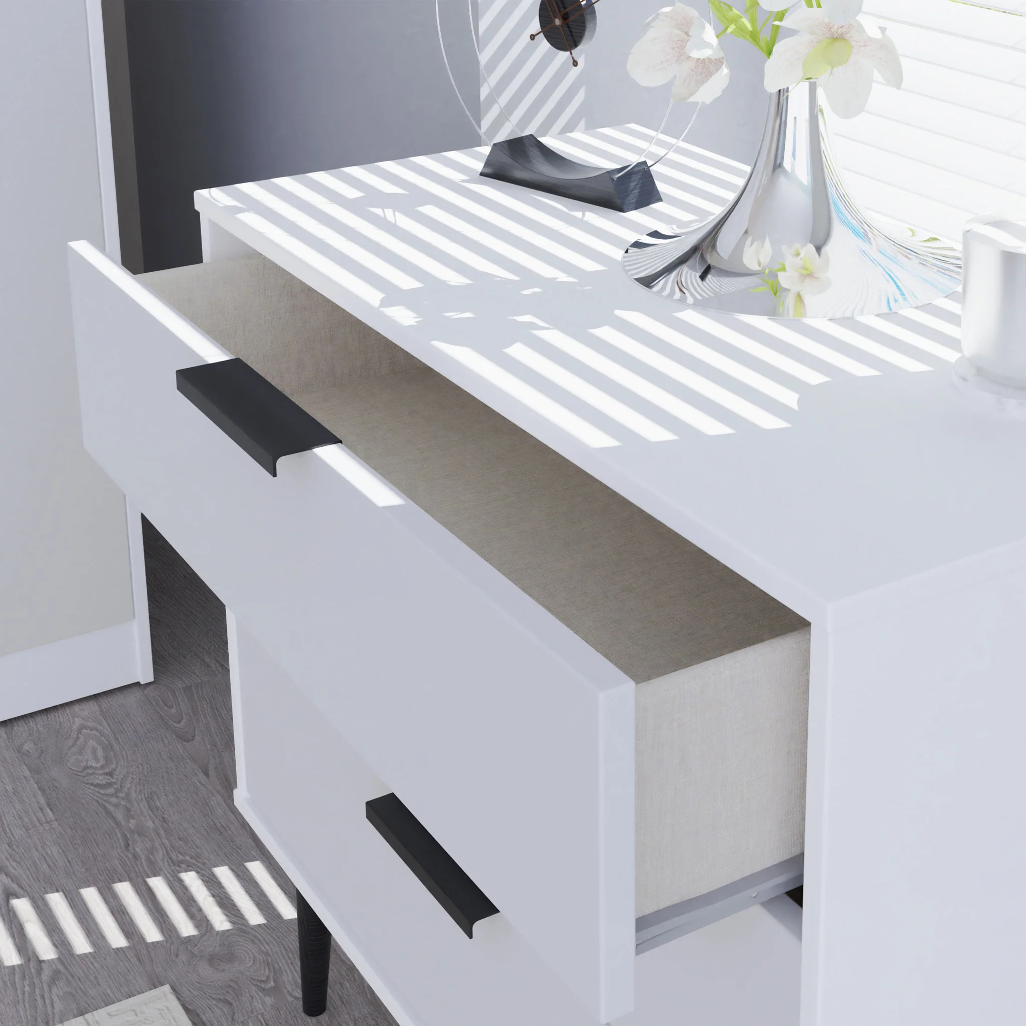 Asher White 3 Drawer Chest with Black Legs - Image 3